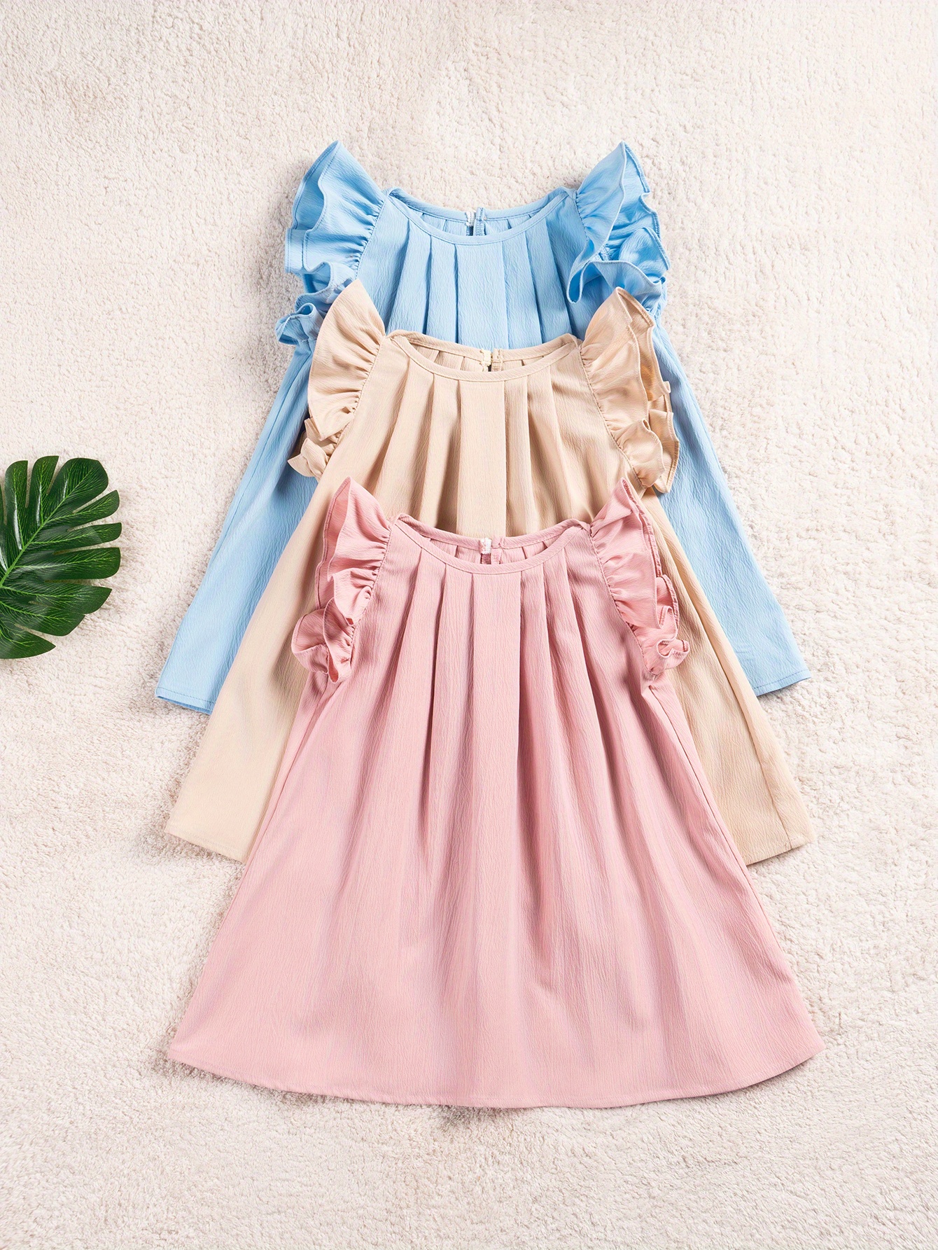 baby girls cute dress summer ruffle sleeve solid color children daily dresses a line kids princess clothes toddler outfits details 2