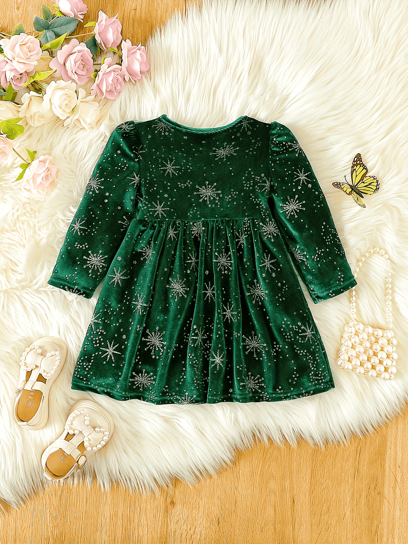 toddler baby girls cute warm velvet pleated bow dress long sleeve dress christmas party dress details 4