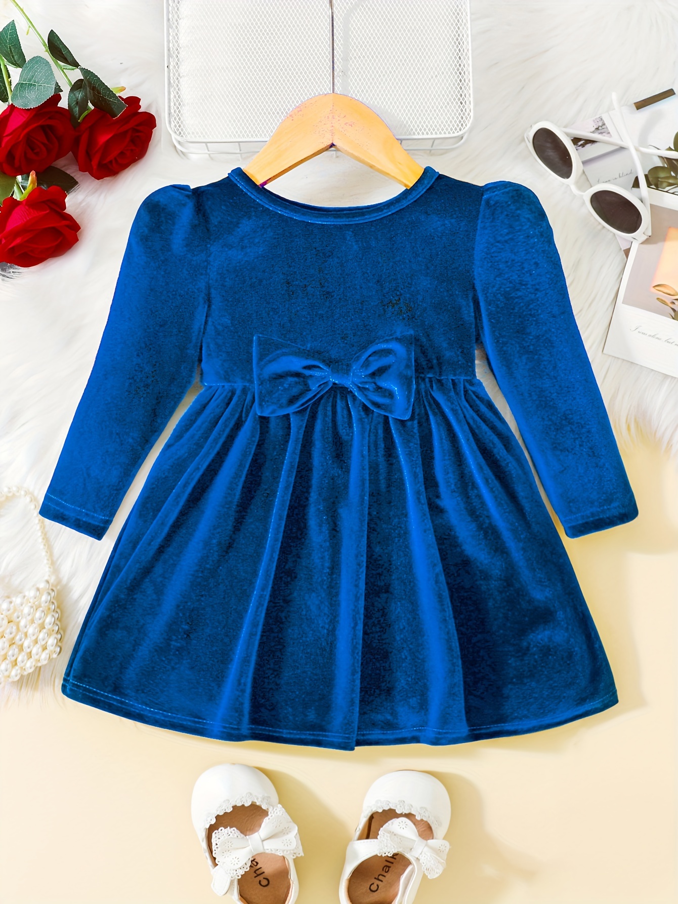 toddler baby girls cute warm velvet pleated bow dress long sleeve dress christmas party dress details 26