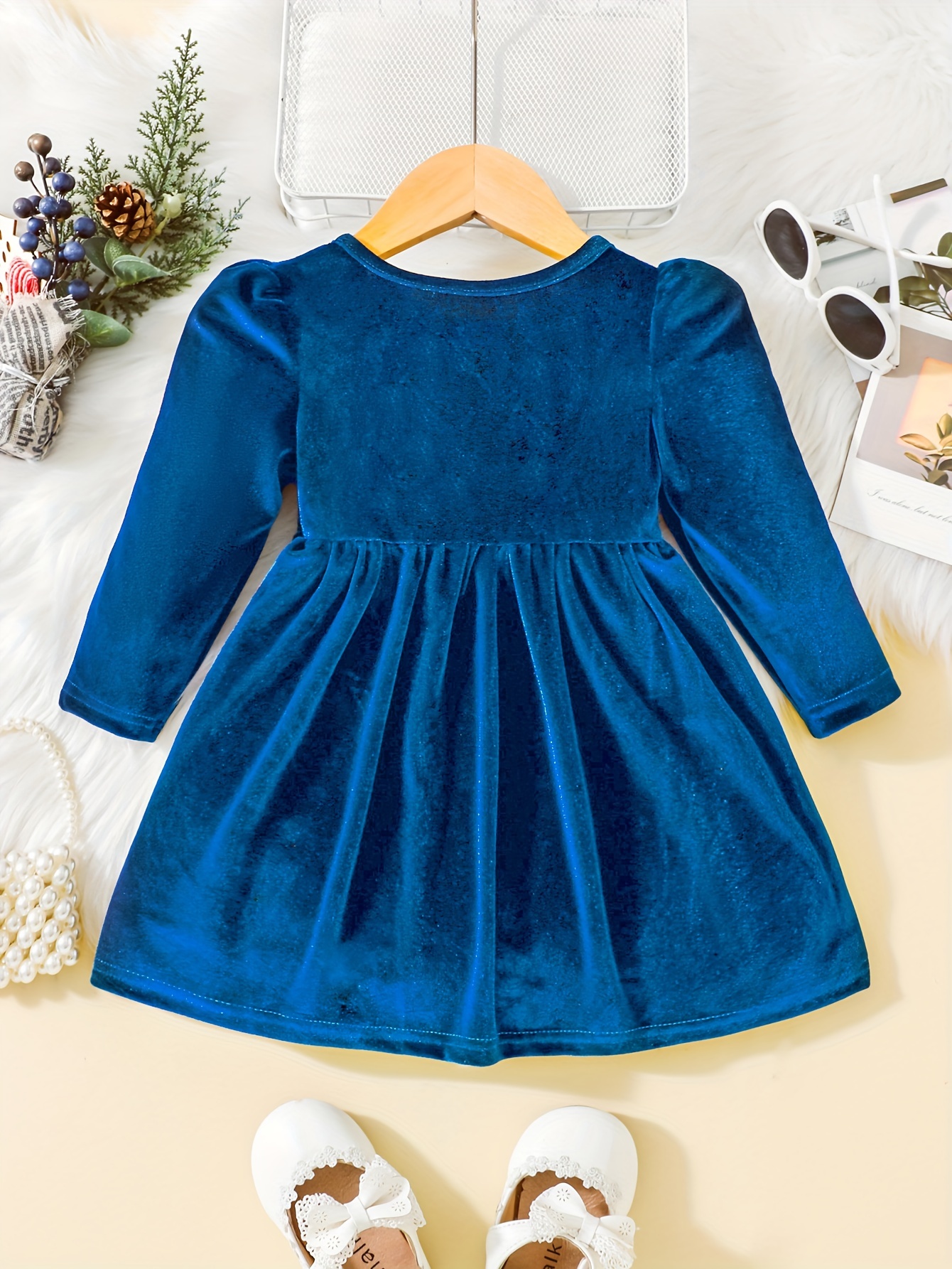 toddler baby girls cute warm velvet pleated bow dress long sleeve dress christmas party dress details 30