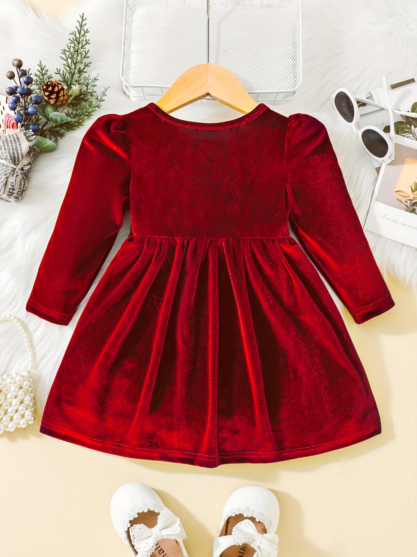 toddler baby girls cute warm velvet pleated bow dress long sleeve dress christmas party dress details 42