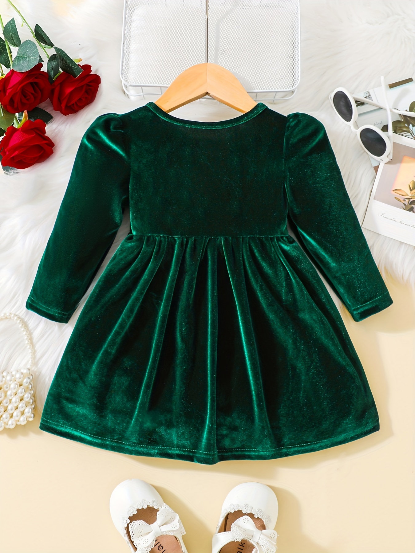 toddler baby girls cute warm velvet pleated bow dress long sleeve dress christmas party dress details 45