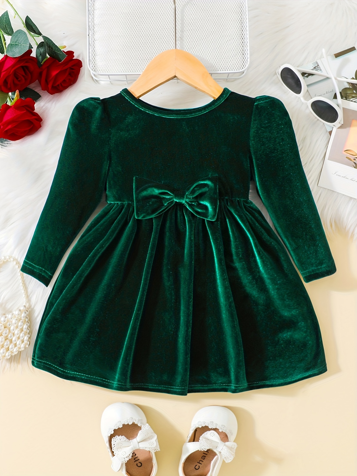 toddler baby girls cute warm velvet pleated bow dress long sleeve dress christmas party dress details 48