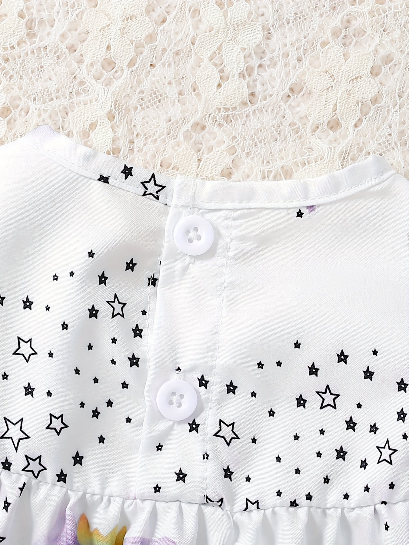 baby cute star elephant print small flutter sleeve dress comfy summer crew neck clothes details 5