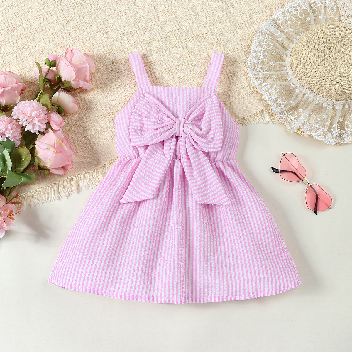 cute princess cami dress baby girls suspender puff bow dress details 0