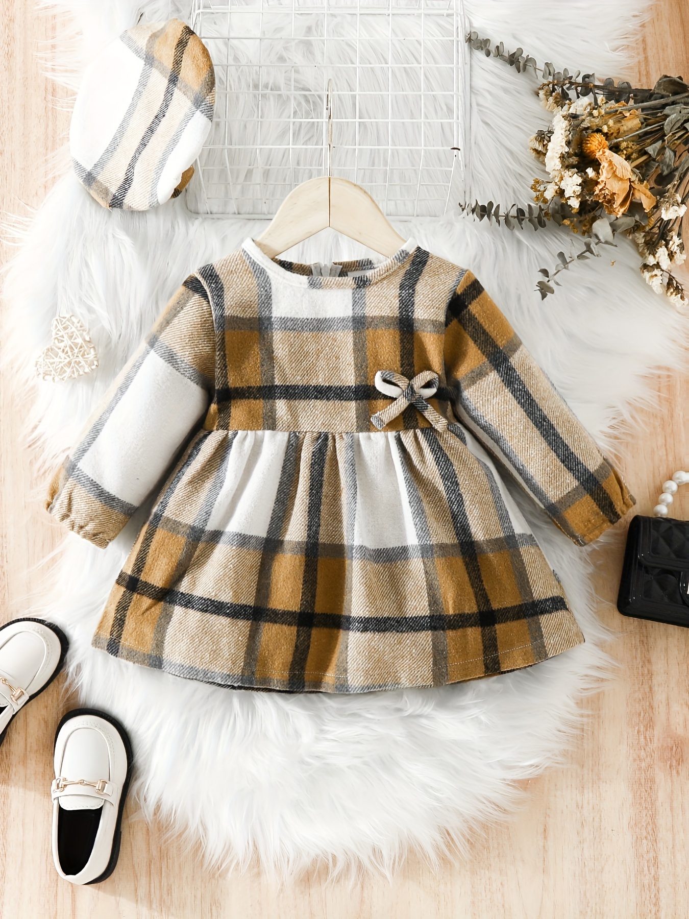 baby girls cute plaid dress toddlers stylish autumn and winter dress details 0