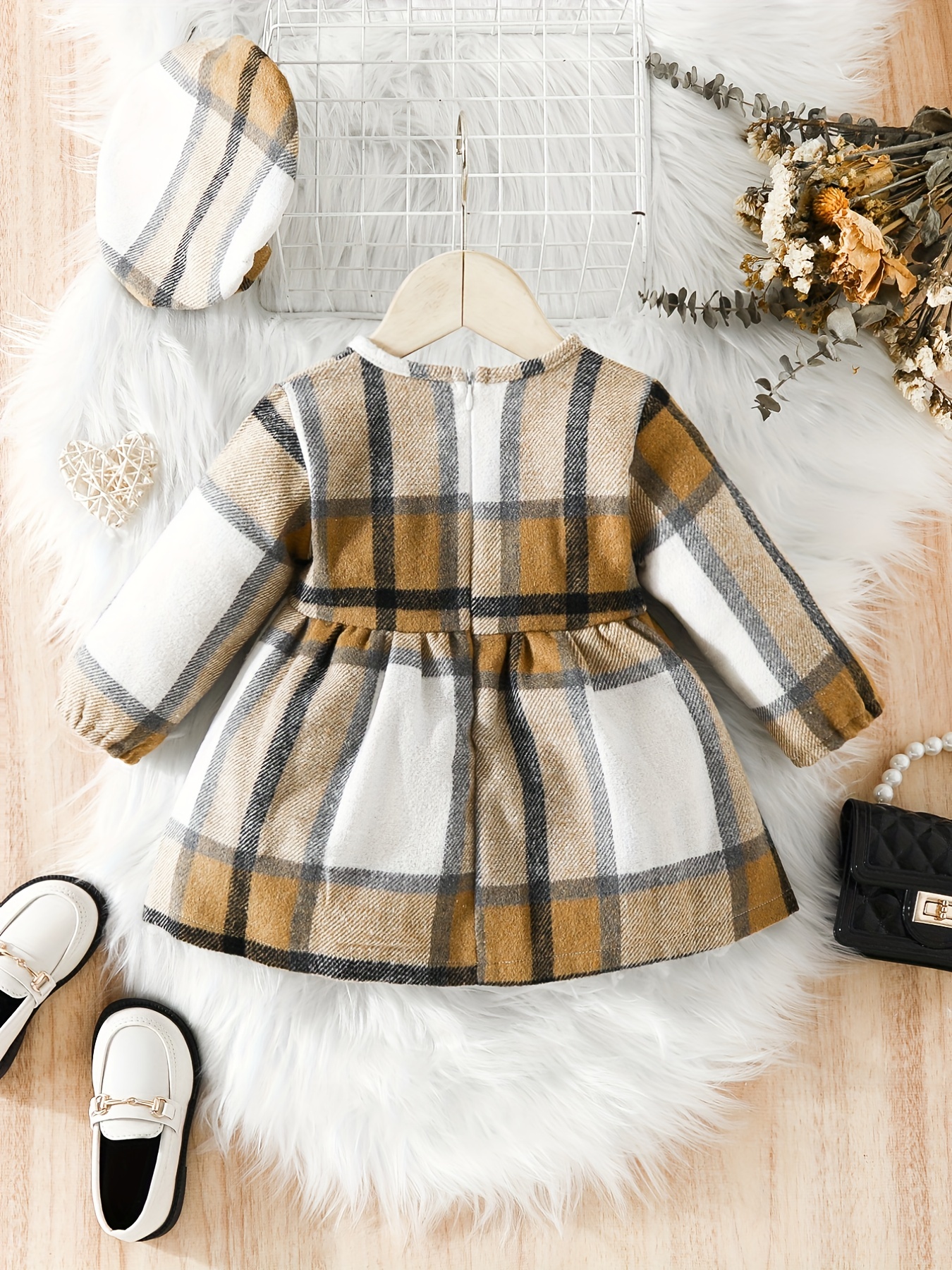 baby girls cute plaid dress toddlers stylish autumn and winter dress details 5