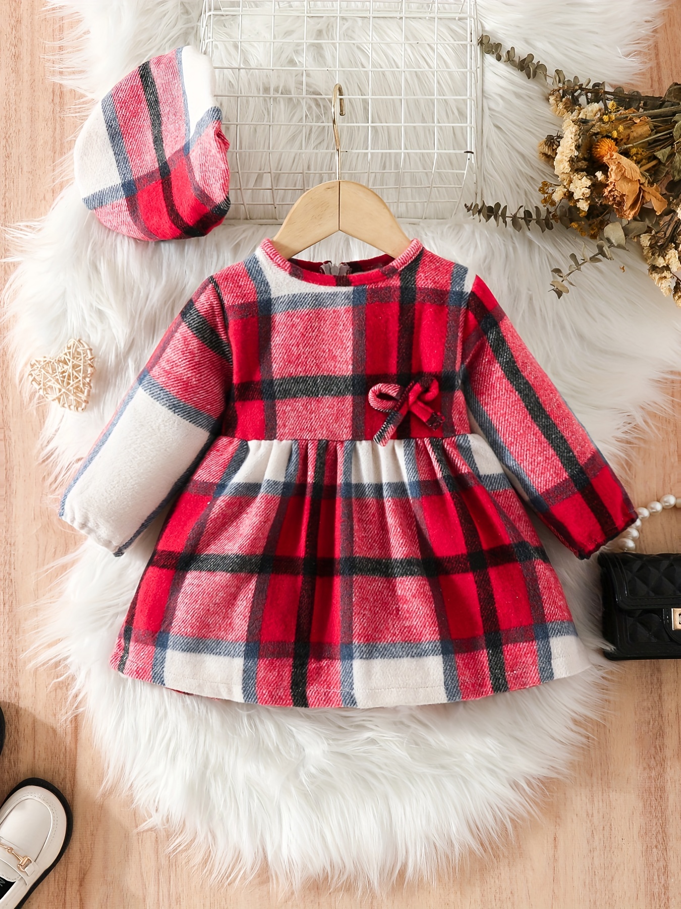 baby girls cute plaid dress toddlers stylish autumn and winter dress details 8