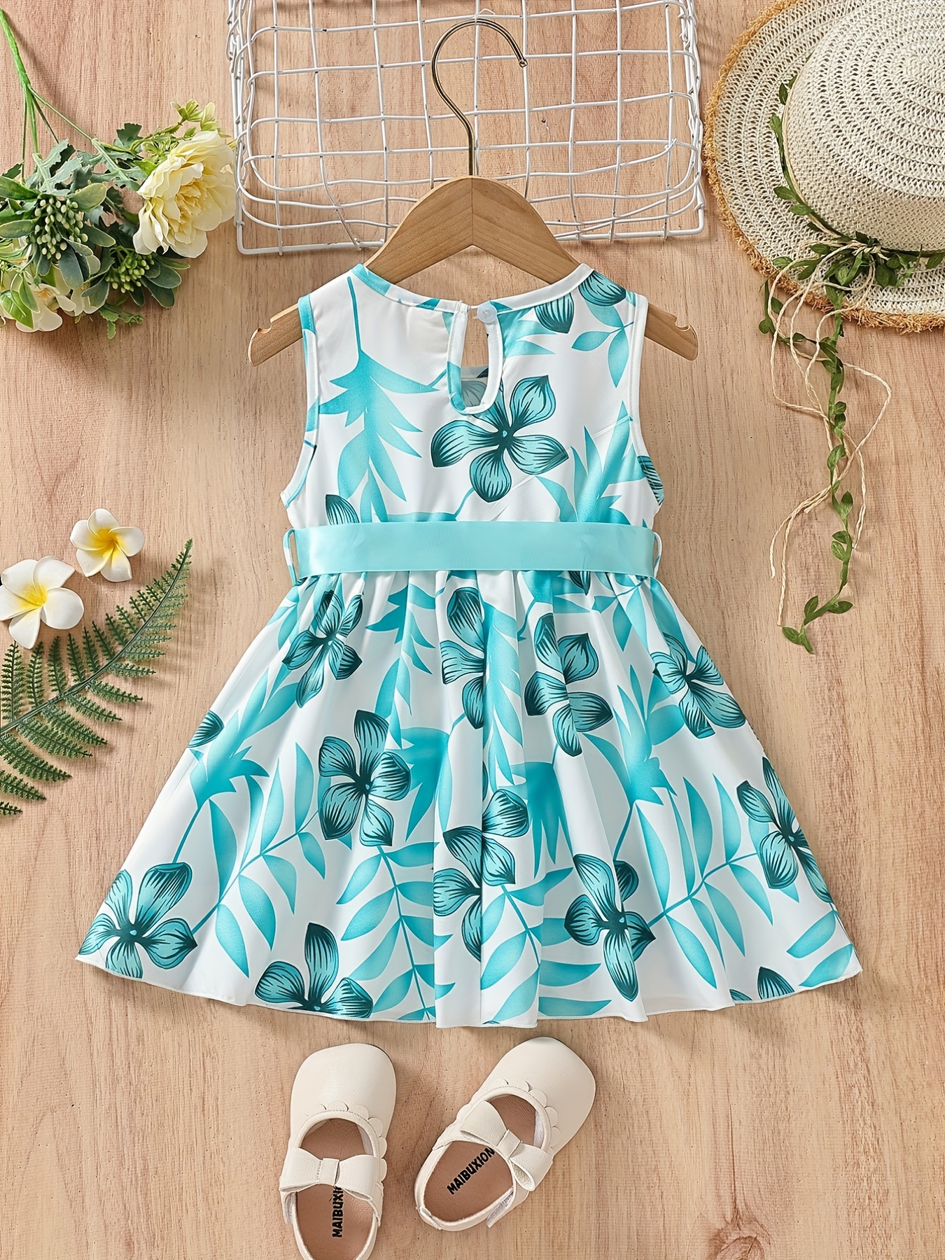 baby girl casual-baby girls casual floral print sleeveless belted dress kids clothes details 18