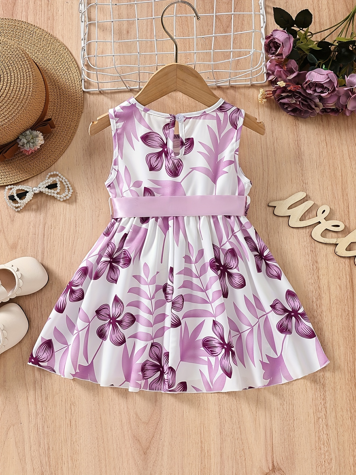 baby girl casual-baby girls casual floral print sleeveless belted dress kids clothes details 21