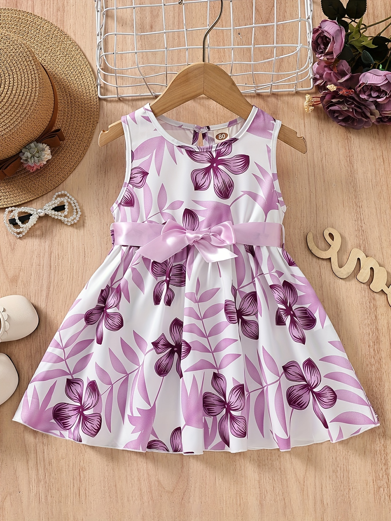 baby girl casual-baby girls casual floral print sleeveless belted dress kids clothes details 26