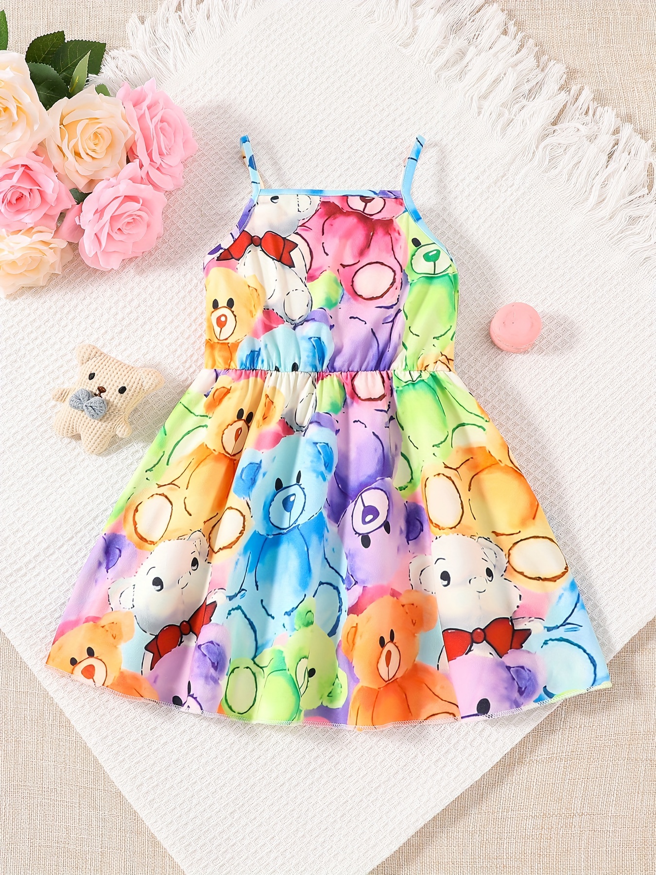 baby girls cute cartoon print pleated dress princess dresses summer cami dresses details 0