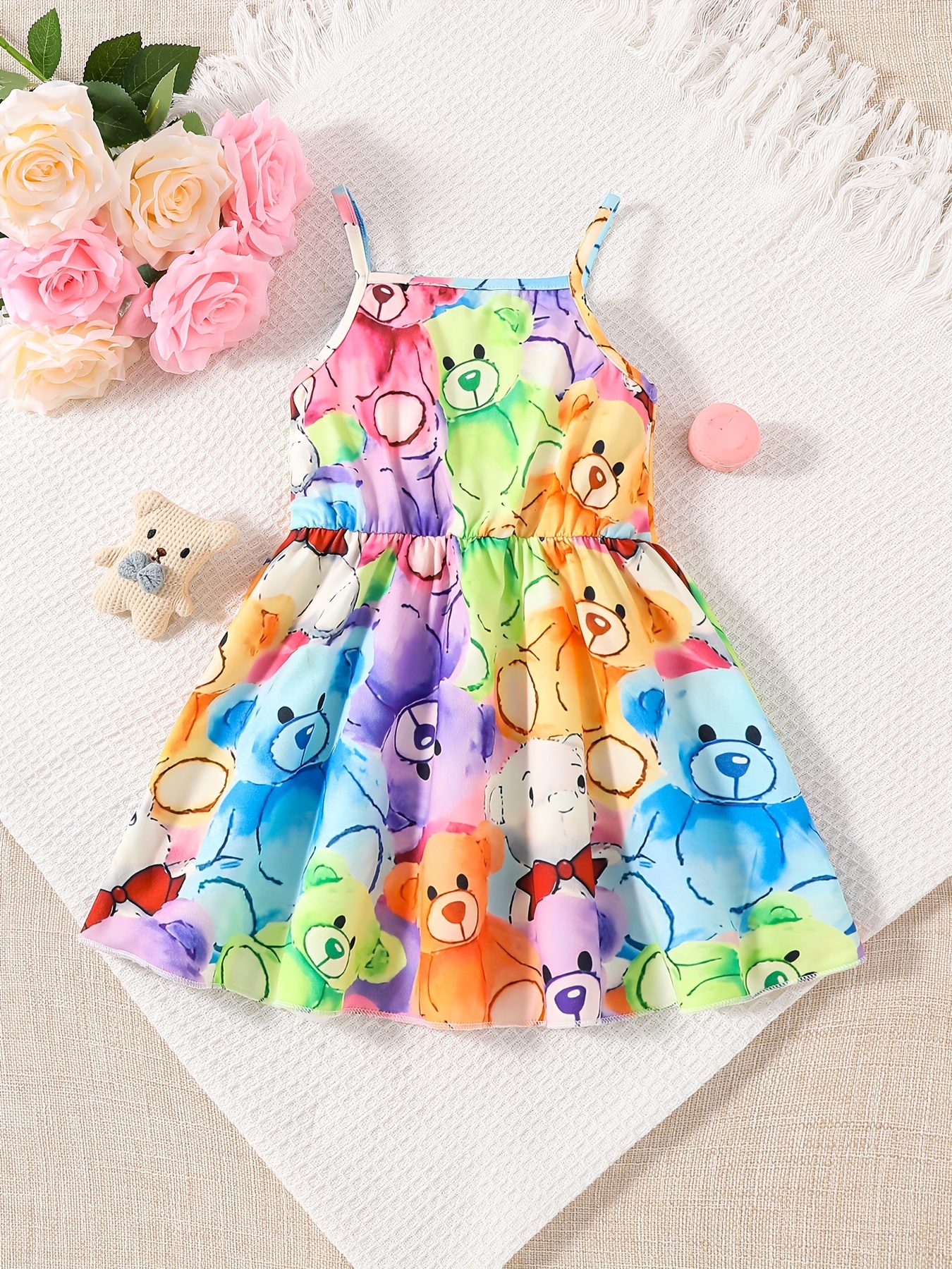 baby girls cute cartoon print pleated dress princess dresses summer cami dresses details 3