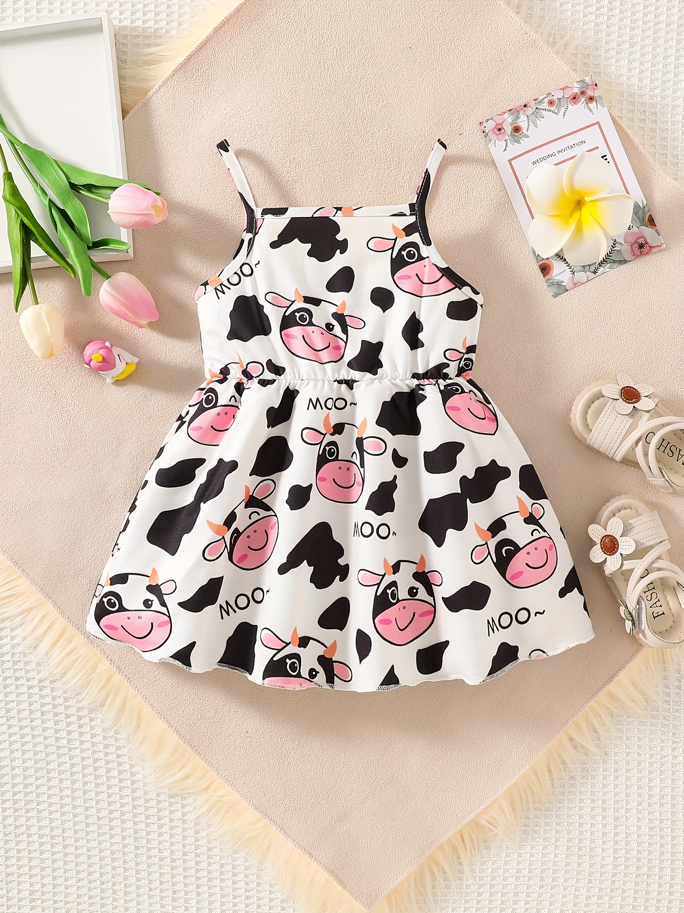 baby girls cute cartoon print pleated dress princess dresses summer cami dresses details 11