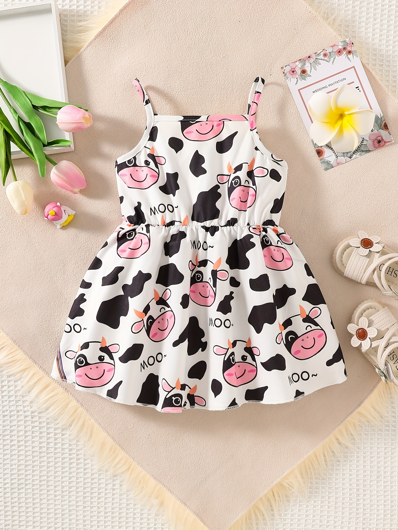 baby girls cute cartoon print pleated dress princess dresses summer cami dresses details 12