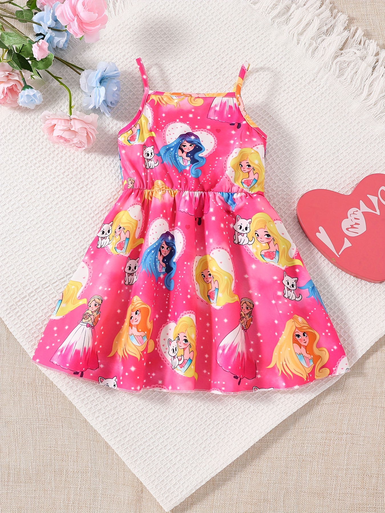 baby girls cute cartoon print pleated dress princess dresses summer cami dresses details 21