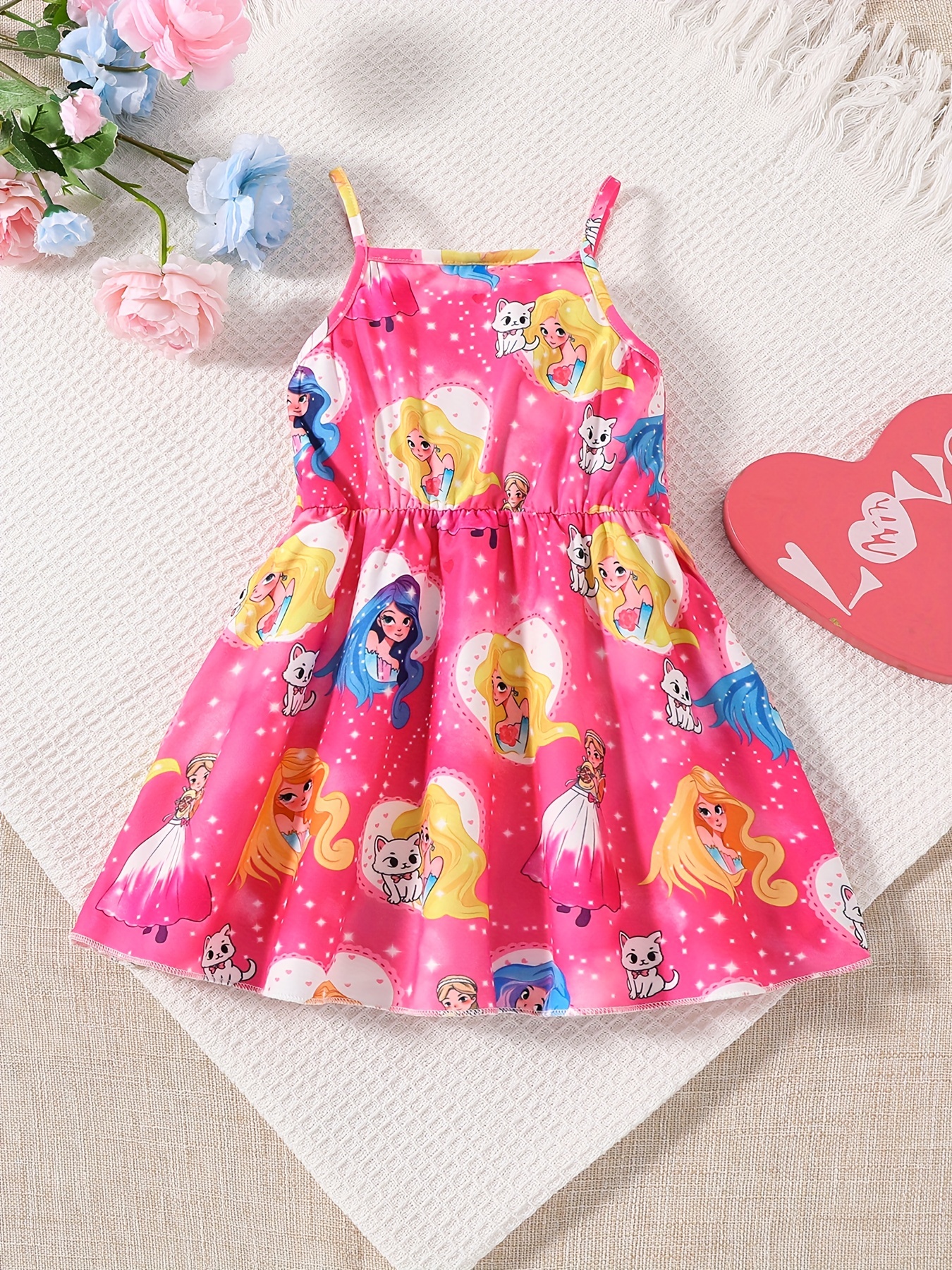 baby girls cute cartoon print pleated dress princess dresses summer cami dresses details 24