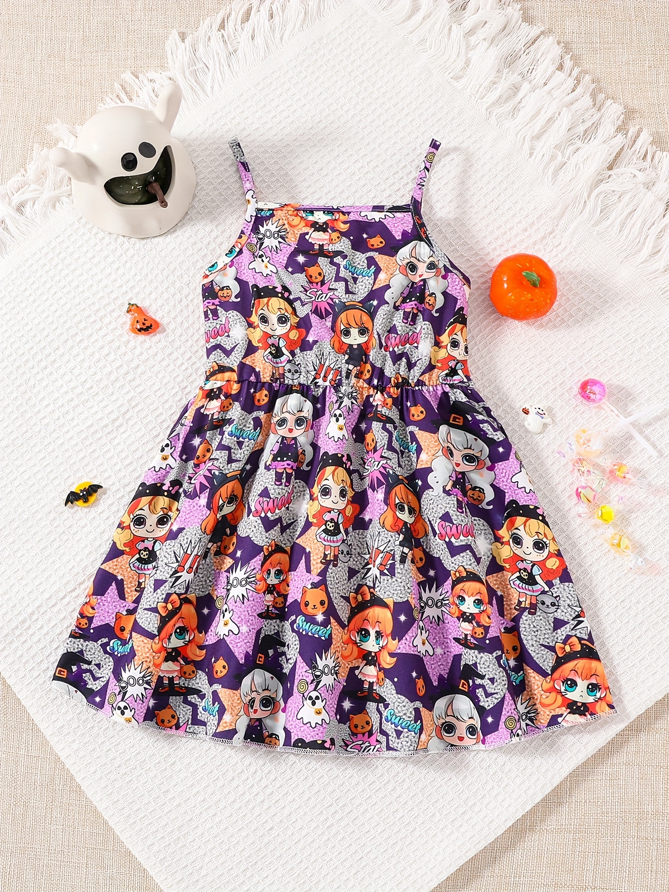 baby girls cute cartoon print pleated dress princess dresses summer cami dresses details 33