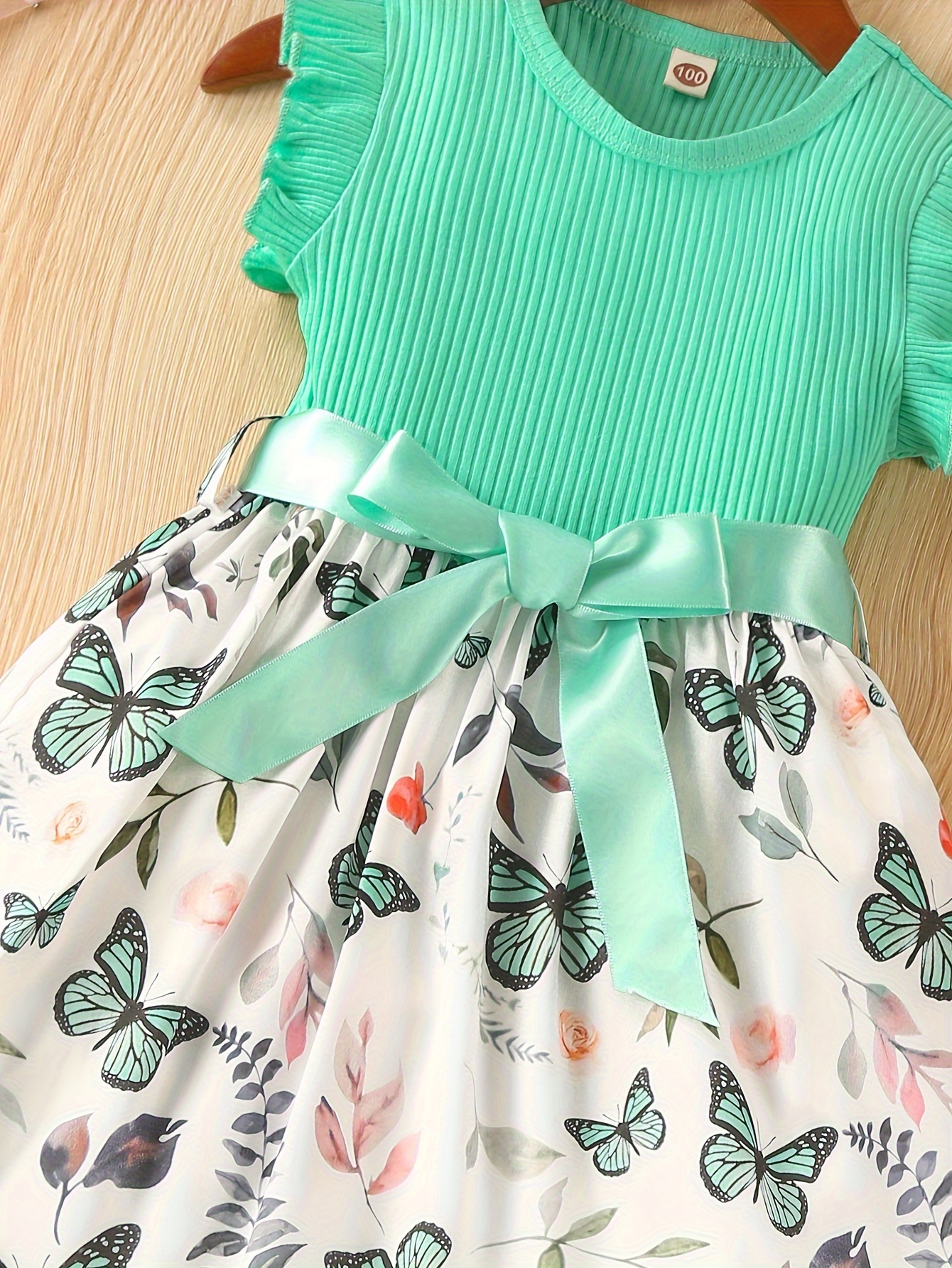 baby girls sleeveless flying sleeve pit strip butterfly print dress with belt cute autumn summer clothes set details 7