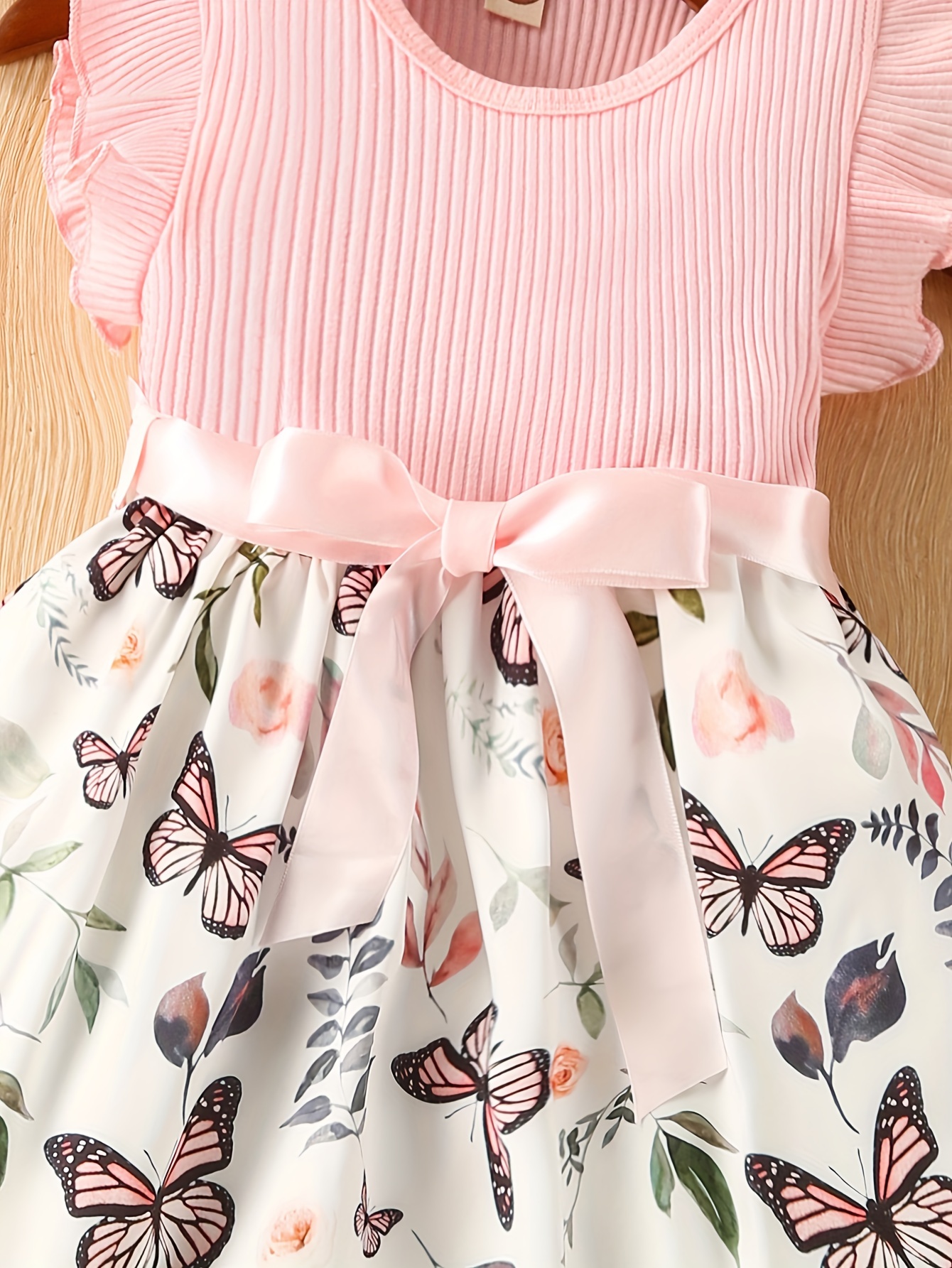 baby girls sleeveless flying sleeve pit strip butterfly print dress with belt cute autumn summer clothes set details 13