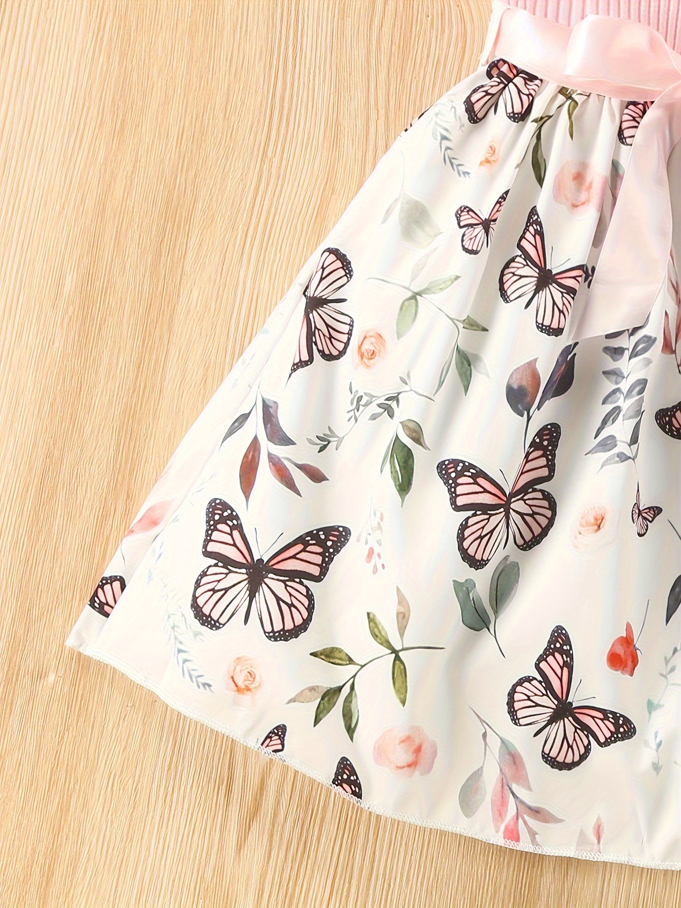 baby girls sleeveless flying sleeve pit strip butterfly print dress with belt cute autumn summer clothes set details 14