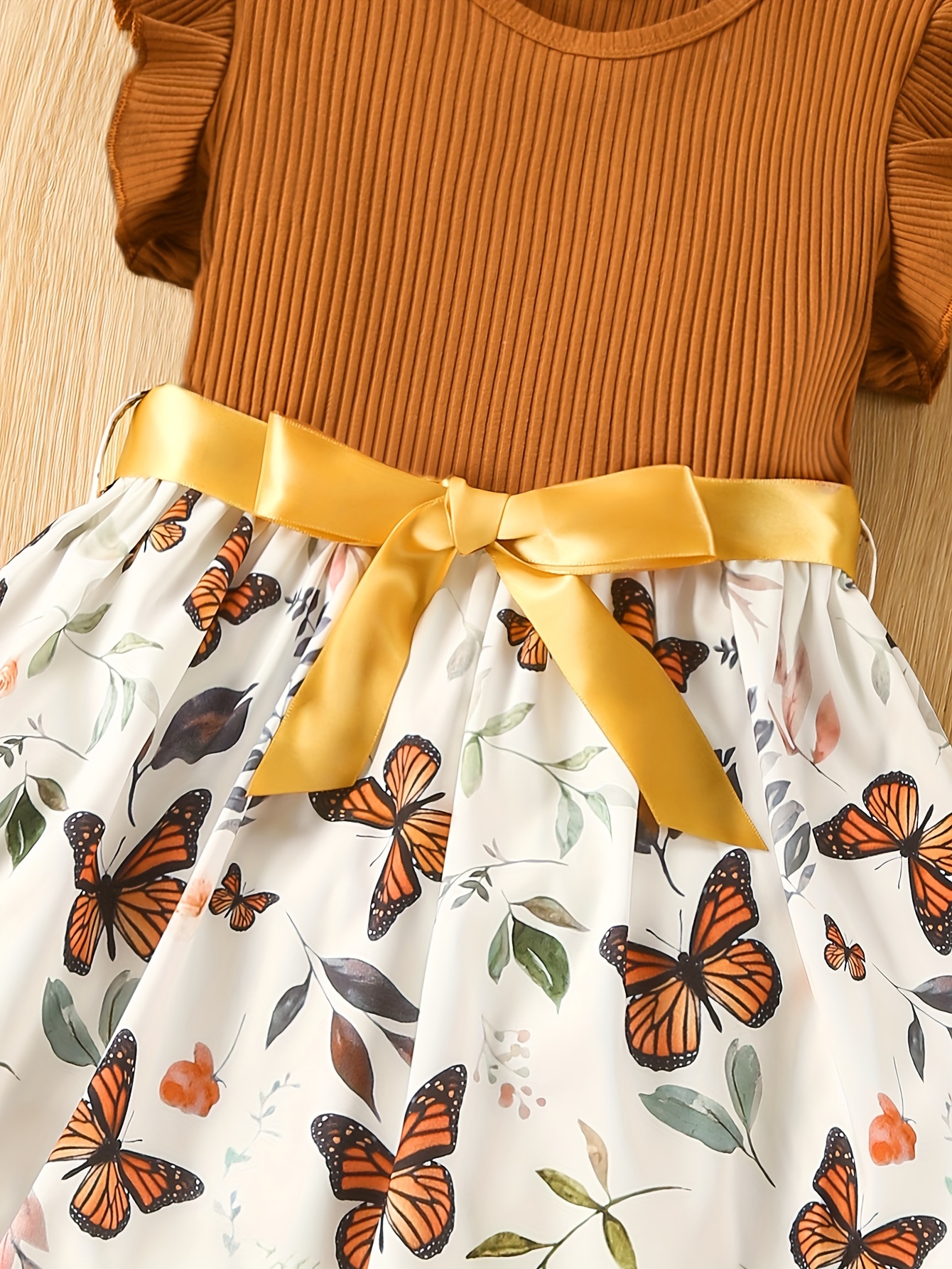 baby girls sleeveless flying sleeve pit strip butterfly print dress with belt cute autumn summer clothes set details 19