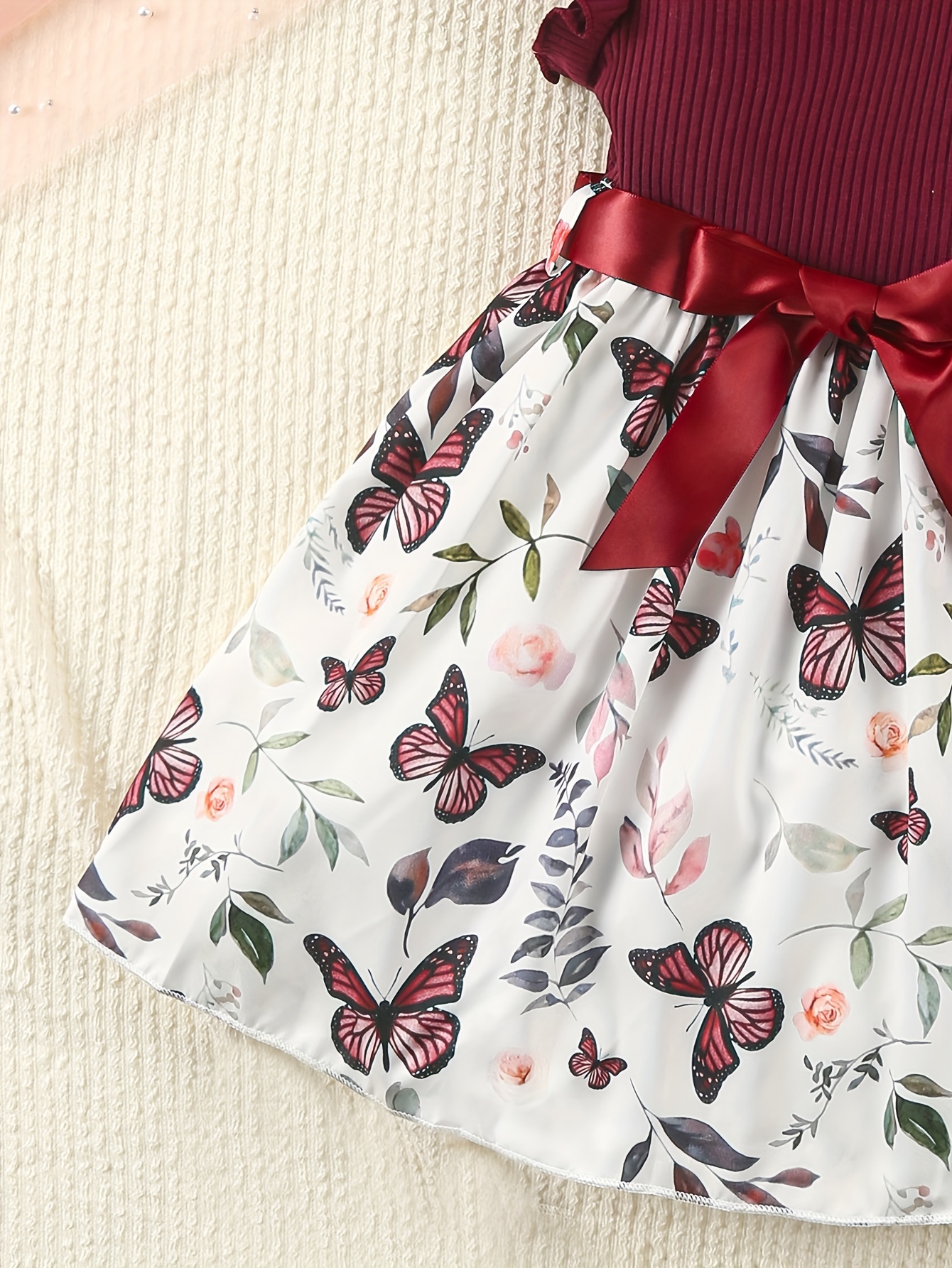 baby girls sleeveless flying sleeve pit strip butterfly print dress with belt cute autumn summer clothes set details 26