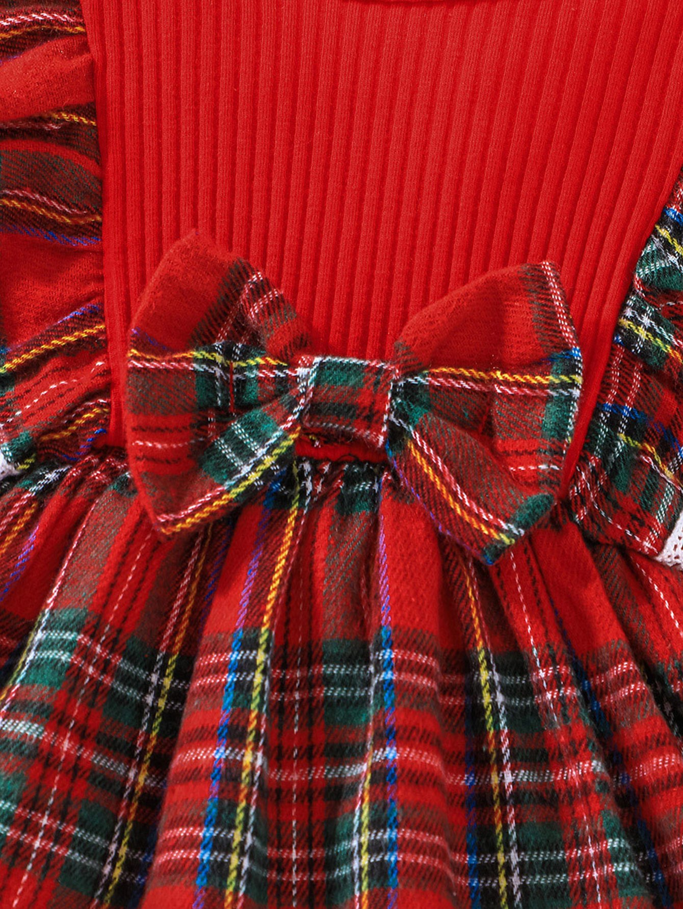 christmas baby girl plaid ruffle long sleeve dress with bowknot decor headband for kids 3 months 3 years old details 3