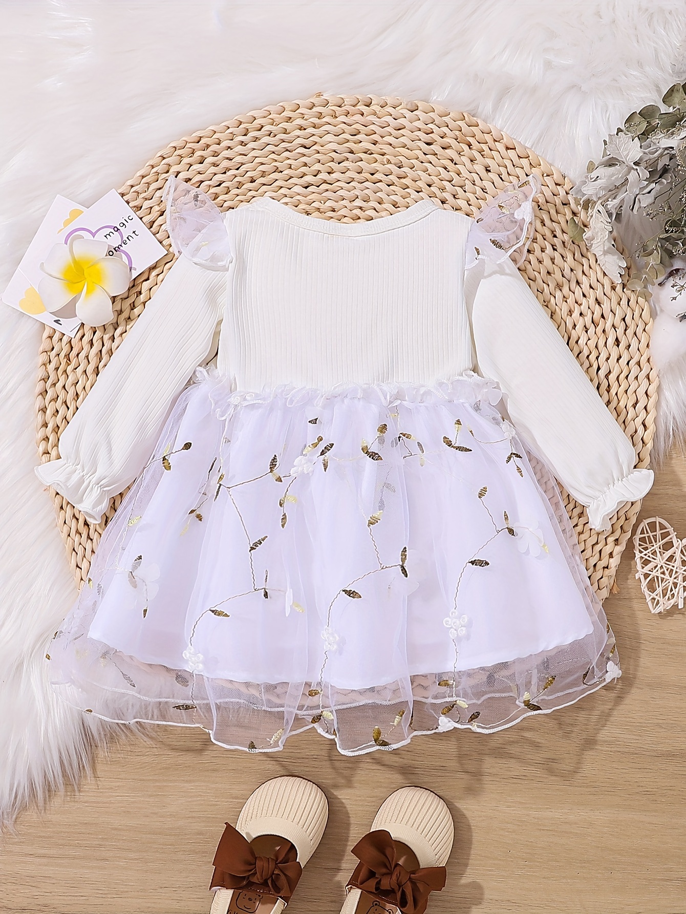 baby girls mesh-baby girls mesh dress long sleeve bow floral embroidered princess dress clothes of various colors details 11