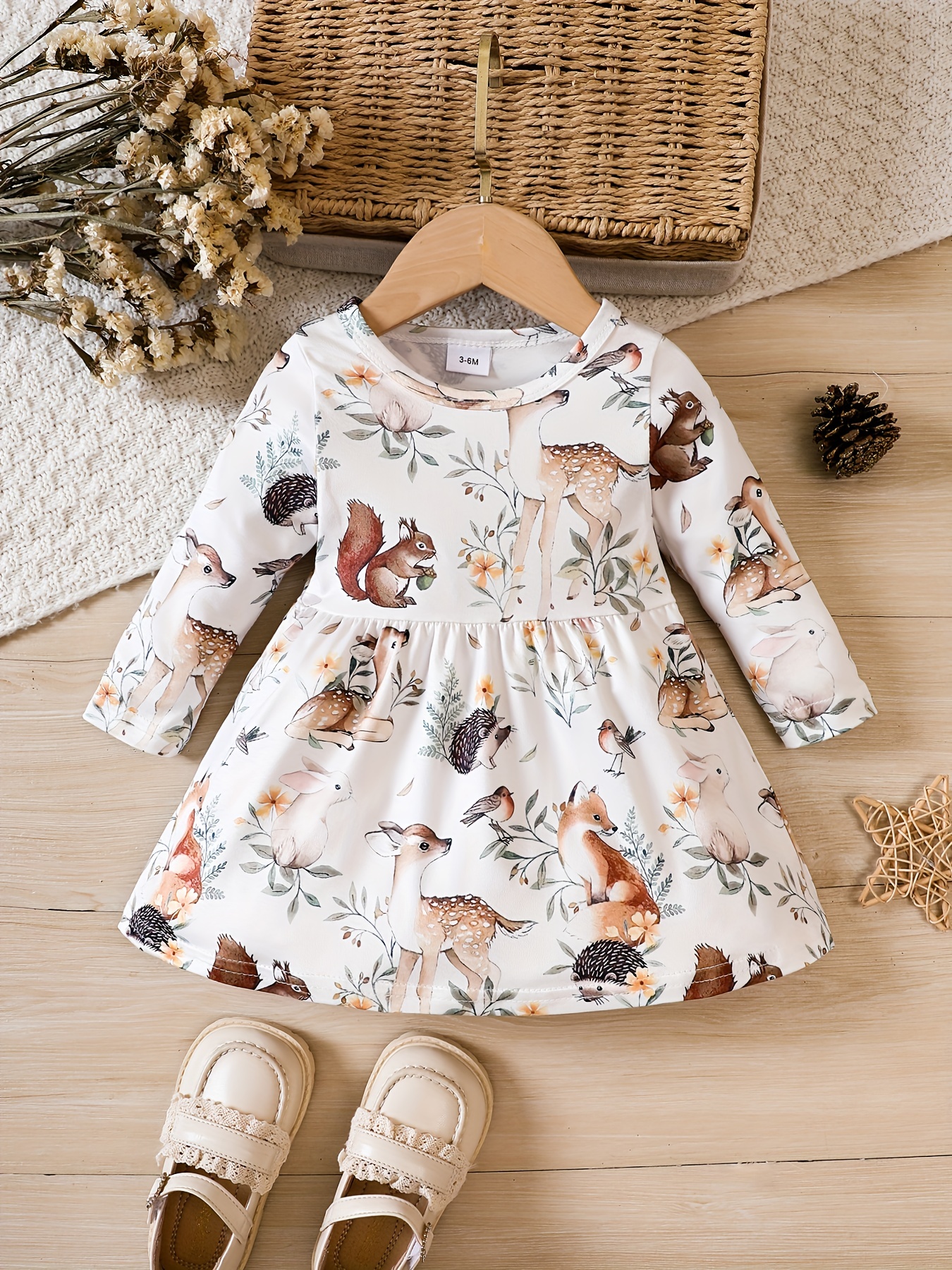 baby girls cute animal print long sleeve dress kids pleated dress details 10