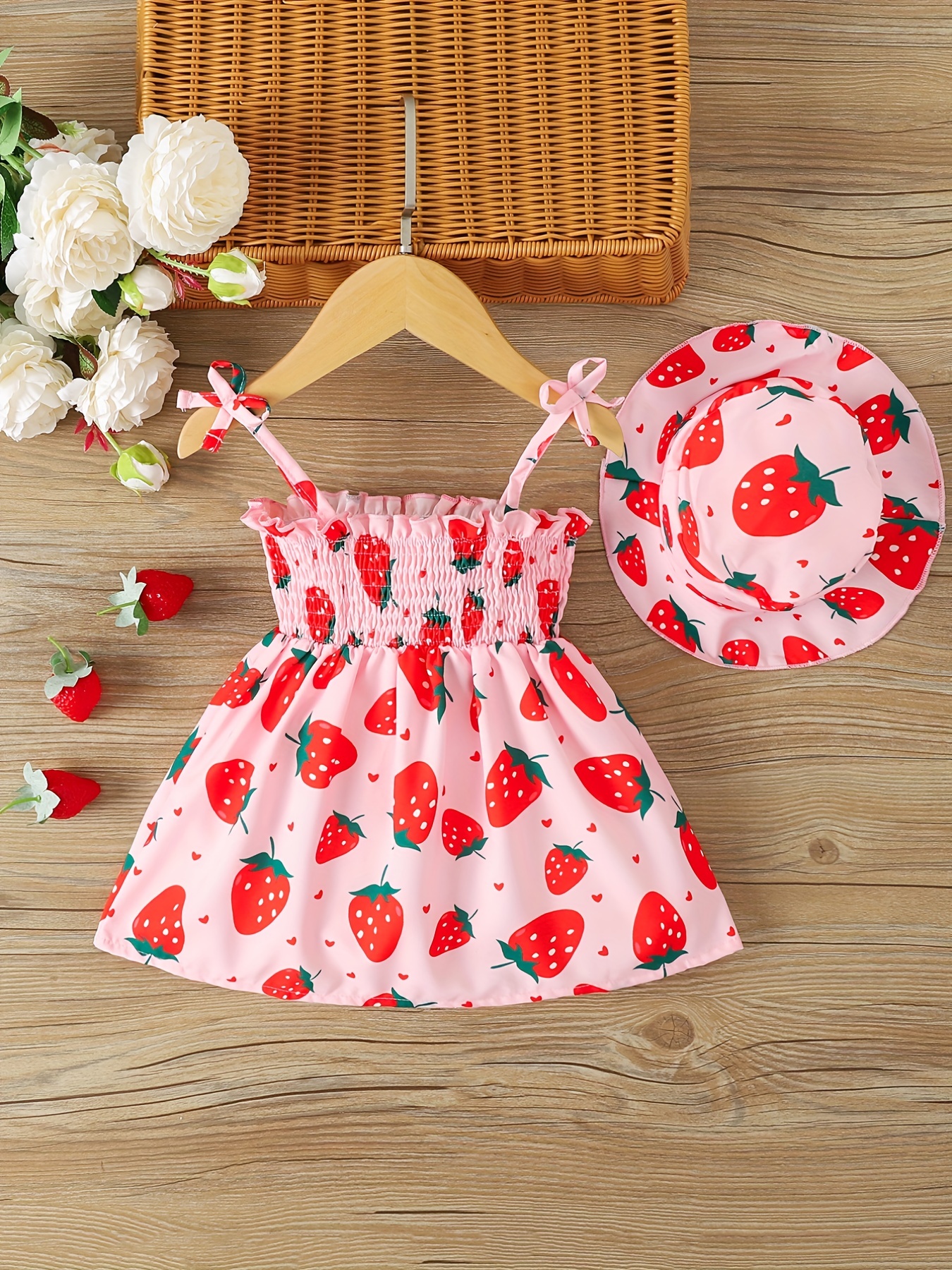 european and american baby girls cute fuirt print dress hat details 0