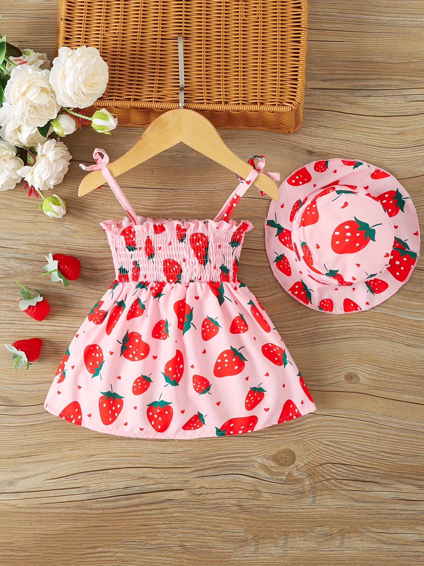 european and american baby girls cute fuirt print dress hat details 1