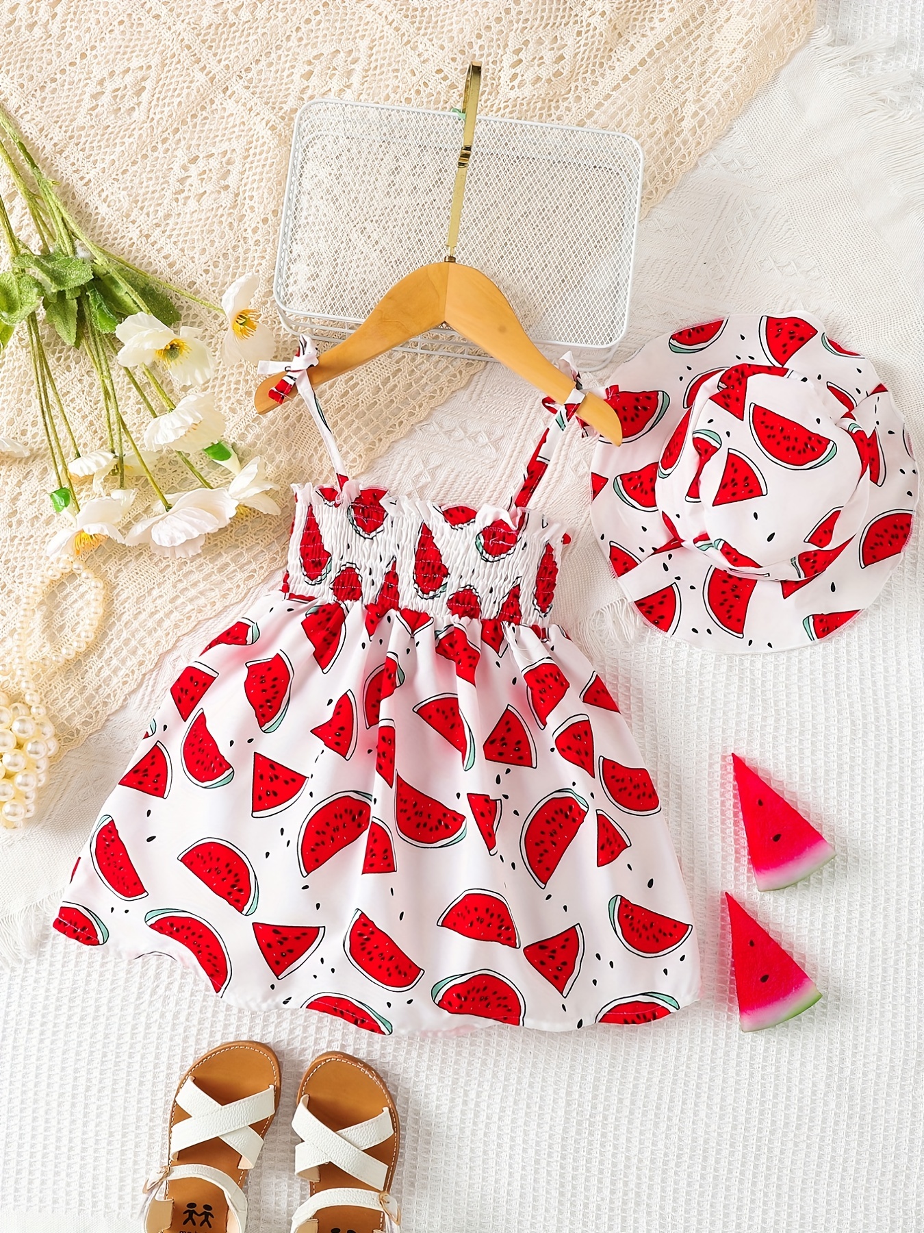 european and american baby girls cute fuirt print dress hat details 21