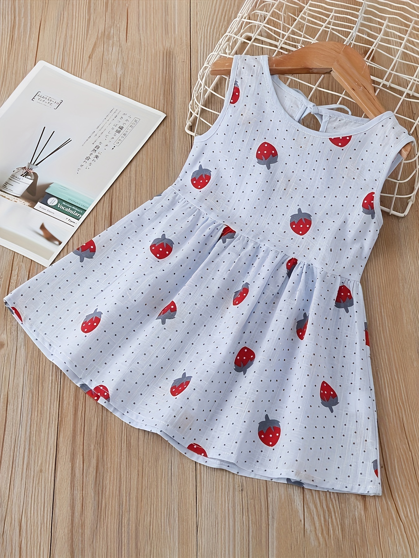 baby dress girls cotton cute strawberry print dress childrens sleeveless princess dress details 0