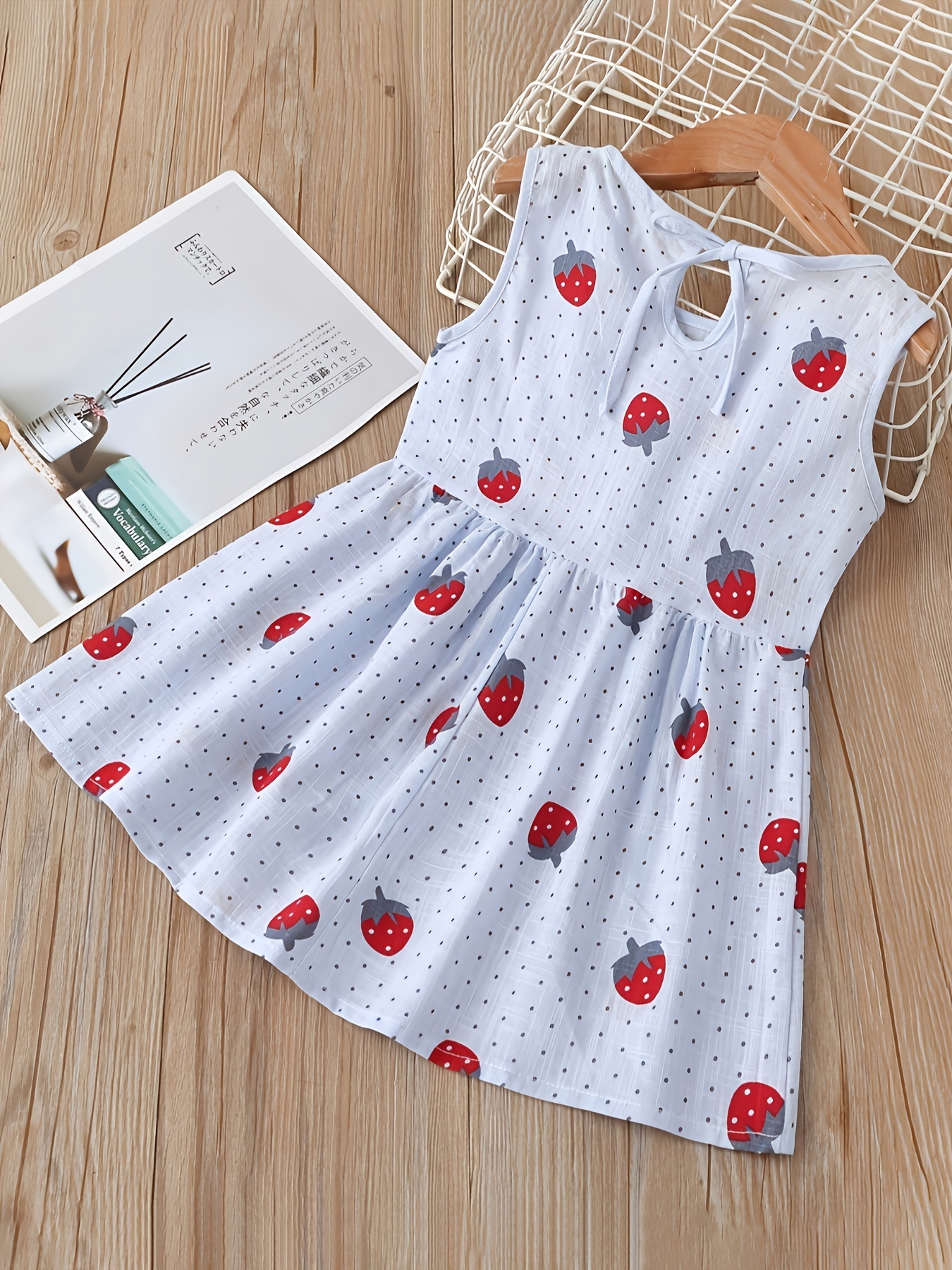 baby dress girls cotton cute strawberry print dress childrens sleeveless princess dress details 1