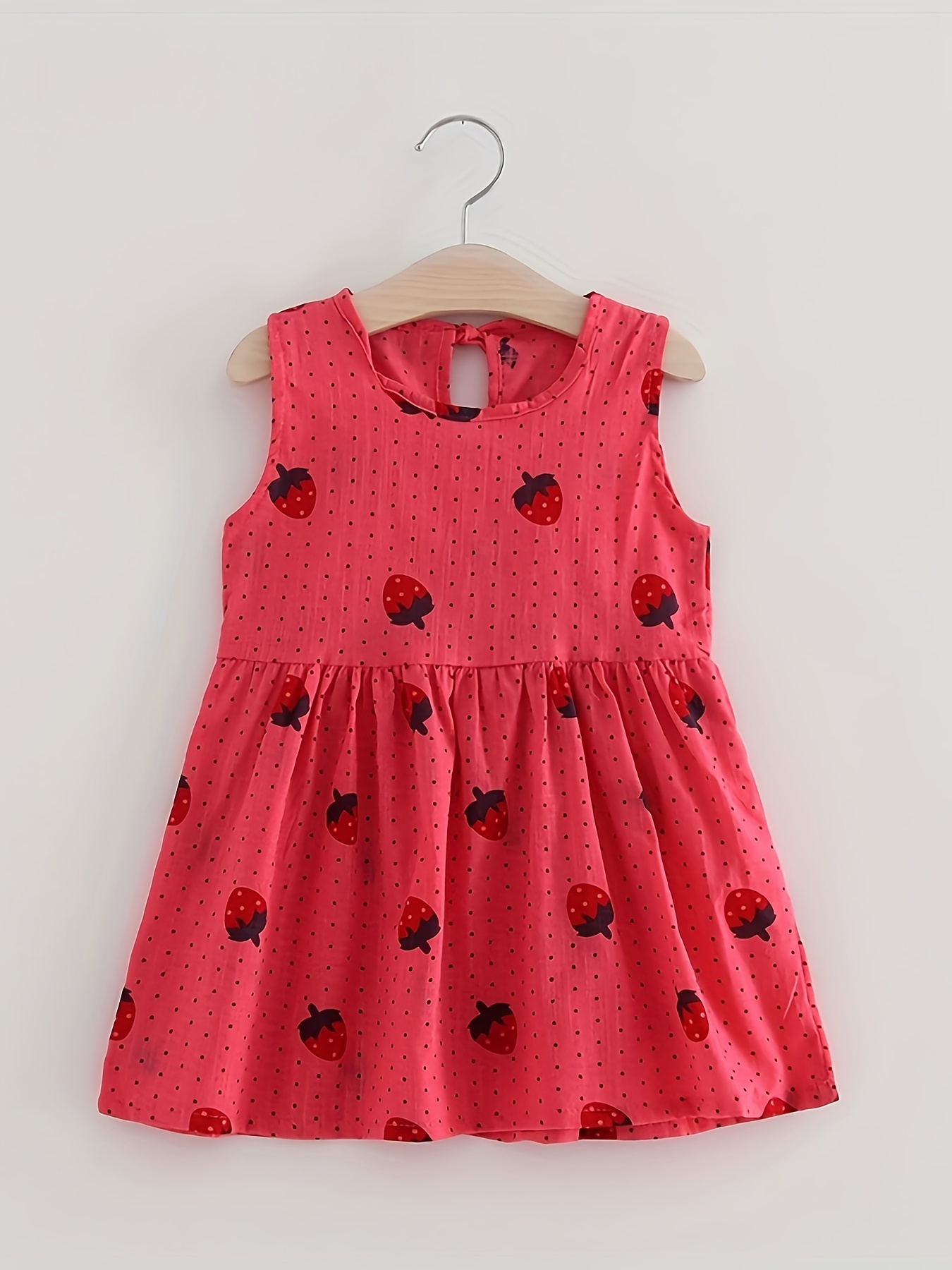 baby dress girls cotton cute strawberry print dress childrens sleeveless princess dress details 2