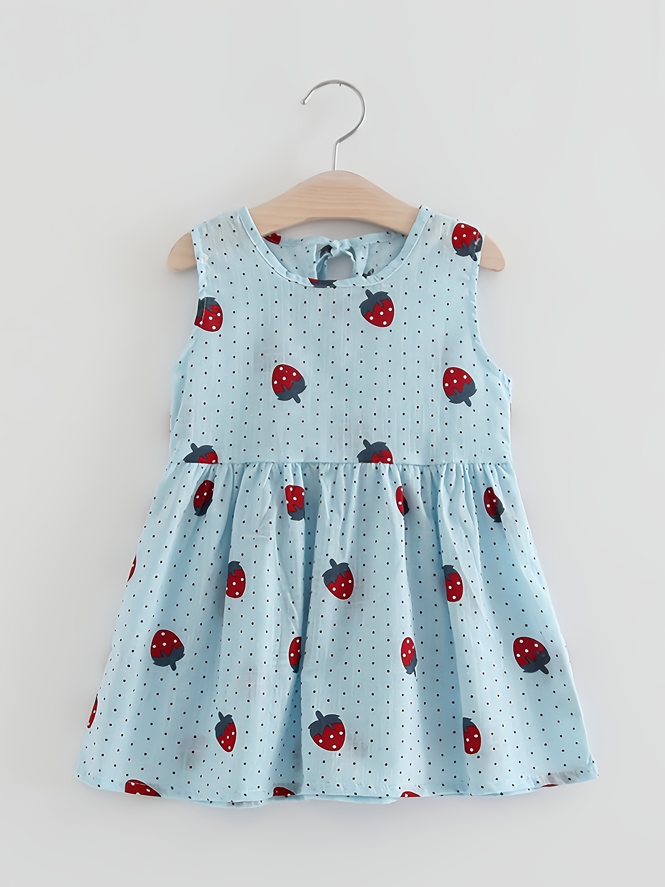 baby dress girls cotton cute strawberry print dress childrens sleeveless princess dress details 3