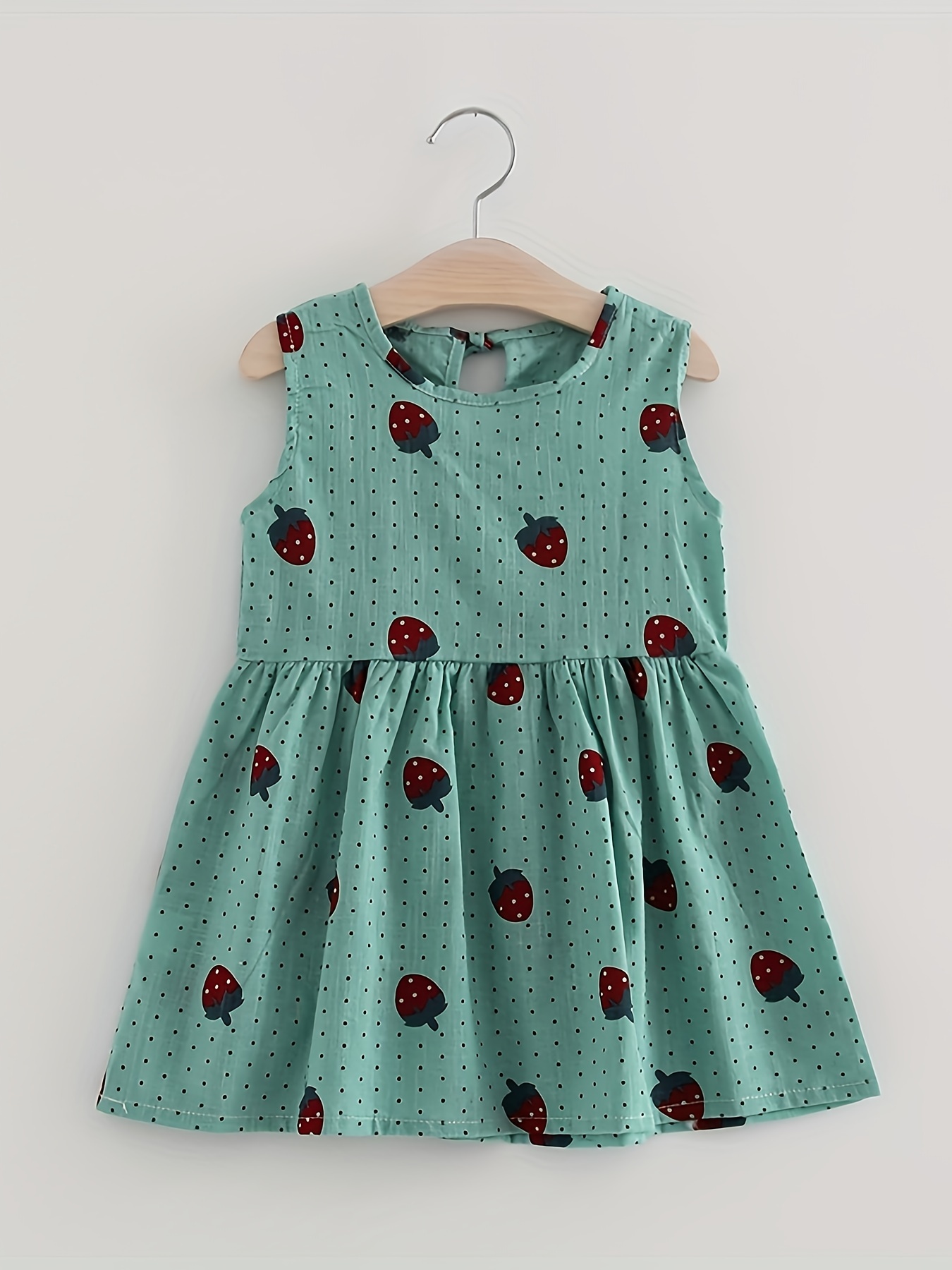 baby dress girls cotton cute strawberry print dress childrens sleeveless princess dress details 4