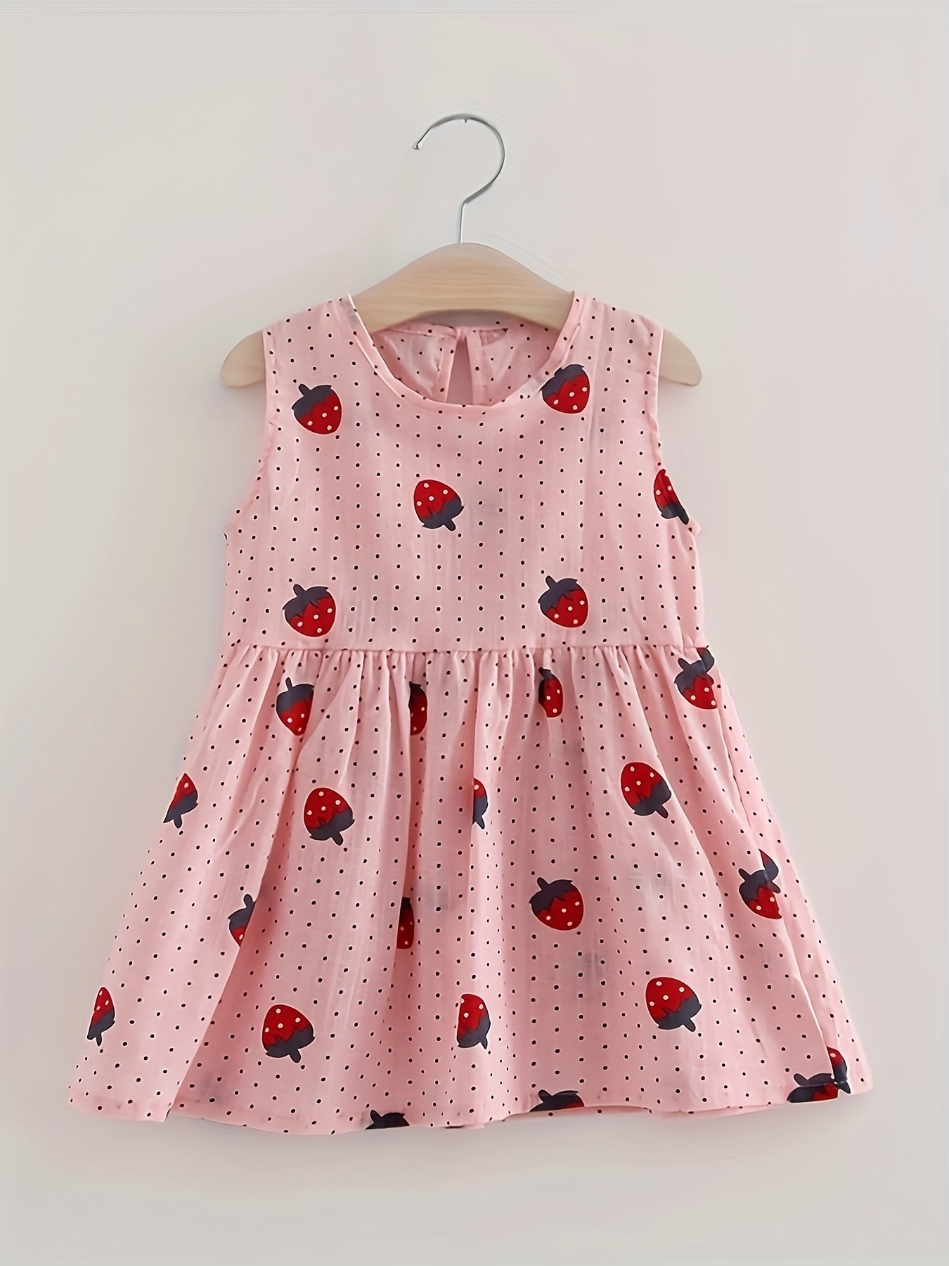 baby dress girls cotton cute strawberry print dress childrens sleeveless princess dress details 5