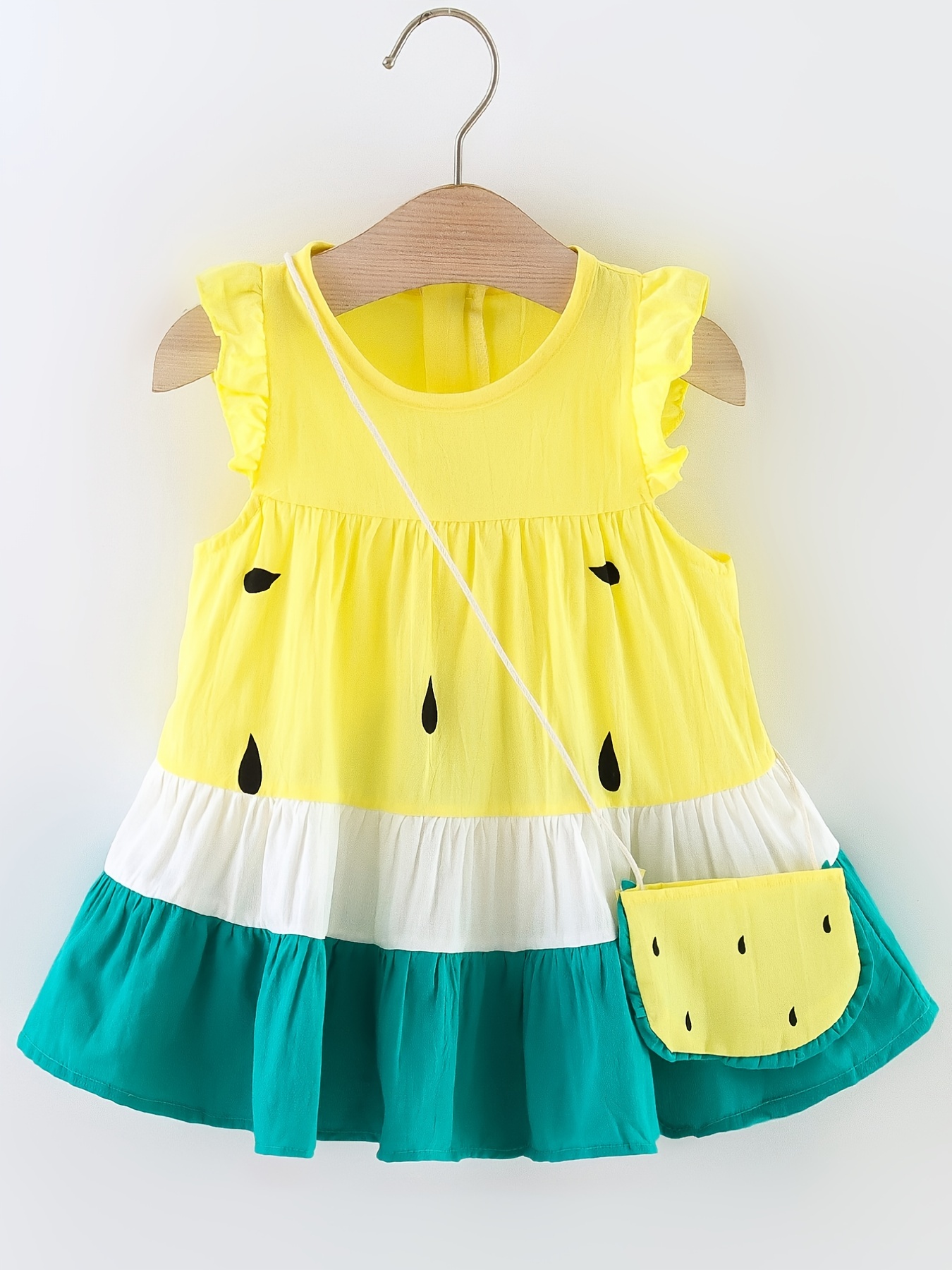 2pcs baby girls casual color block sleeveless summer dress bag set clothes details 42