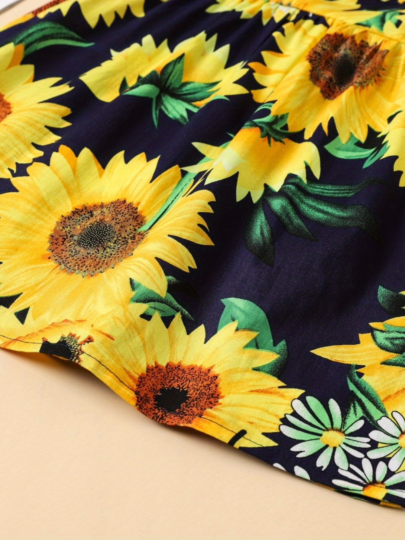 baby girl short sleeve cute sunflower dress kids resort casual princess dress details 5