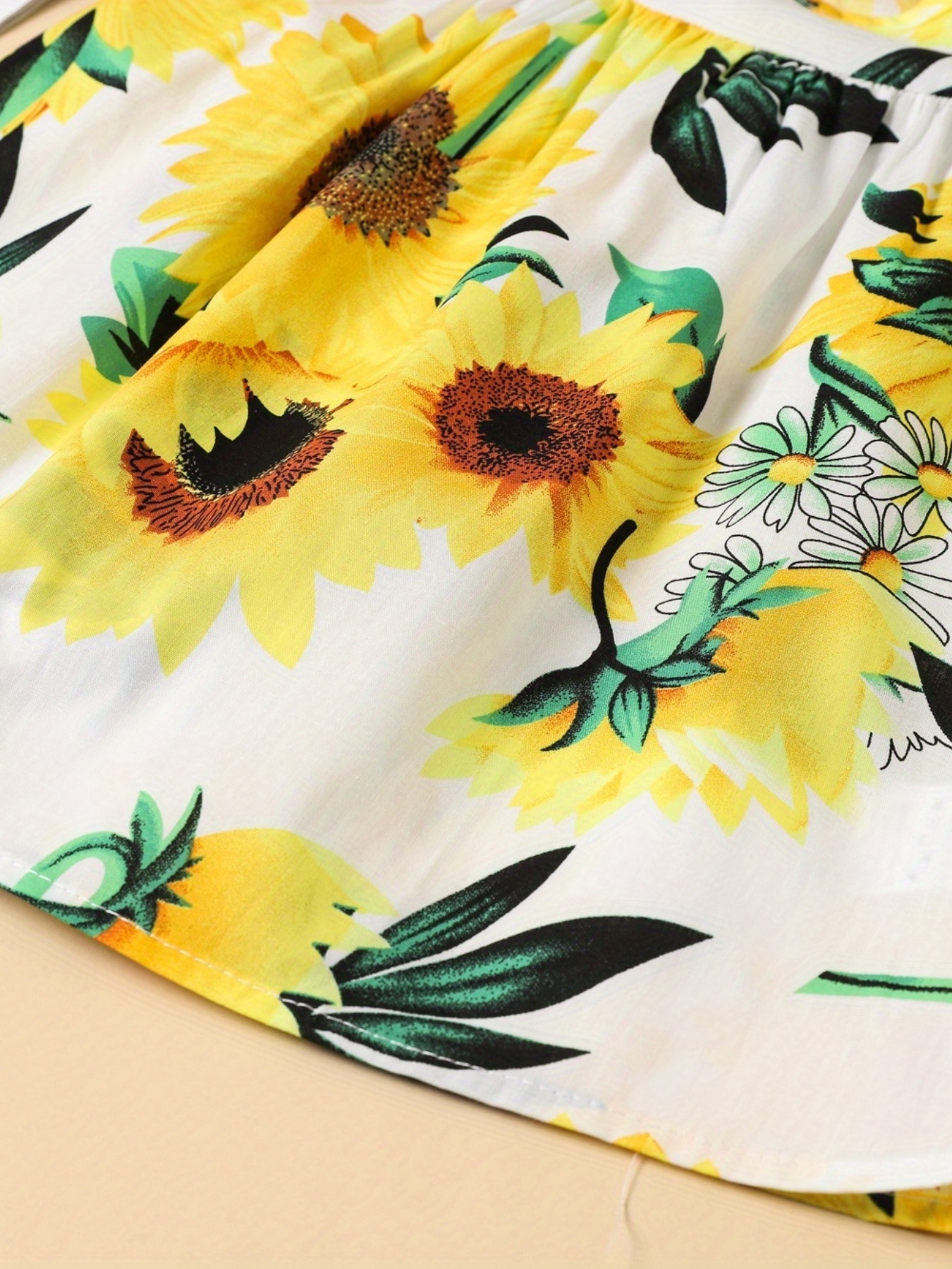 baby girl short sleeve cute sunflower dress kids resort casual princess dress details 9