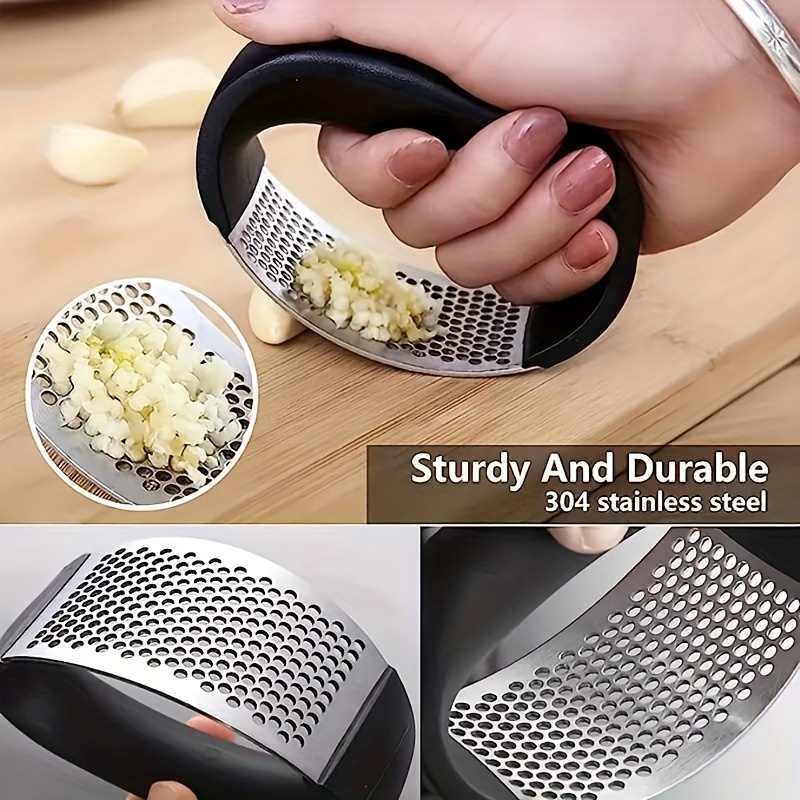 1 manual ring type garlic masher manual garlic masher household garlic peeler garlic press household stainless steel kitchen accessory easy to use and clean perfect for chopping crushing and mashing garlic in the kitchen details 2