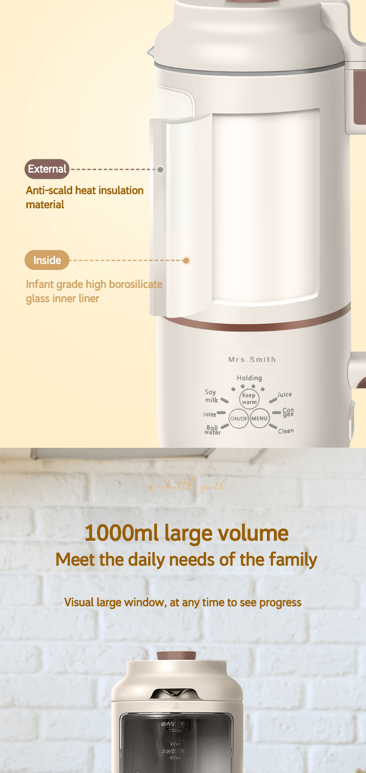 1000ml portable mini soy milk maker with free filtering and self cleaning perfect for 1 4 person households enjoy fresh soy milk and juices anytime details 5