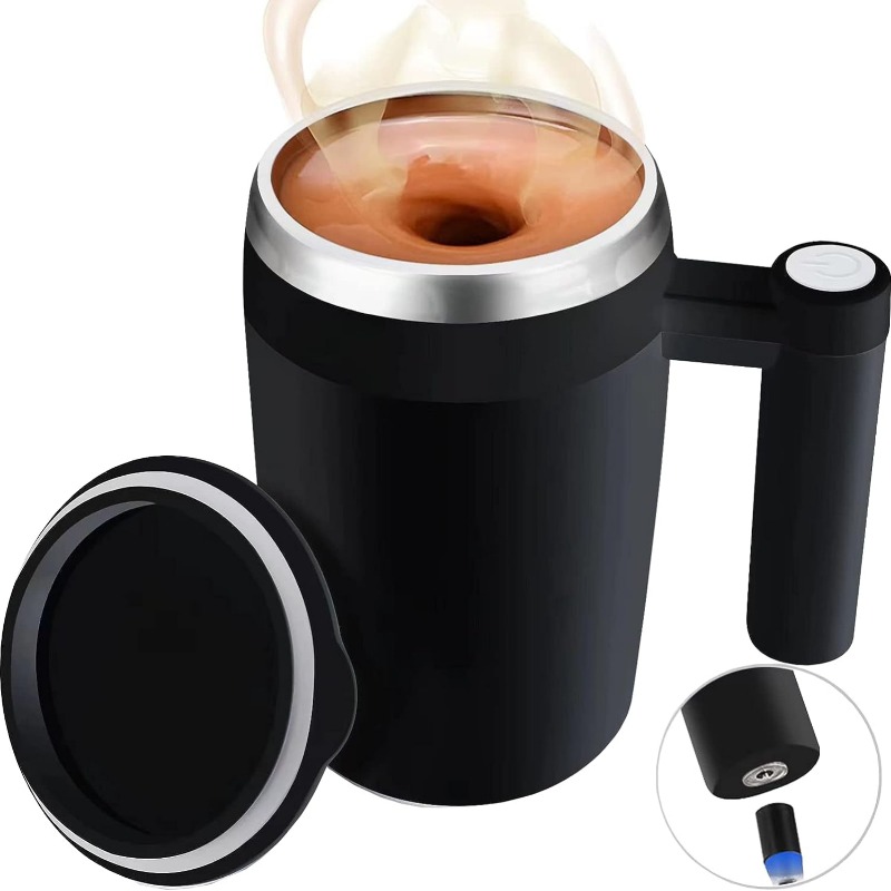 rechargeable auto magnetic-self stirring mug rechargeable auto magnetic coffee mug waterproof automatic mixing cup for milk cocoa at office kitchen travel 14oz best gift black details 1