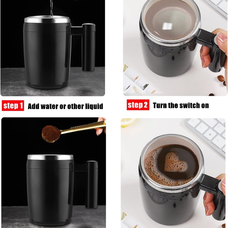 rechargeable auto magnetic-self stirring mug rechargeable auto magnetic coffee mug waterproof automatic mixing cup for milk cocoa at office kitchen travel 14oz best gift black details 4