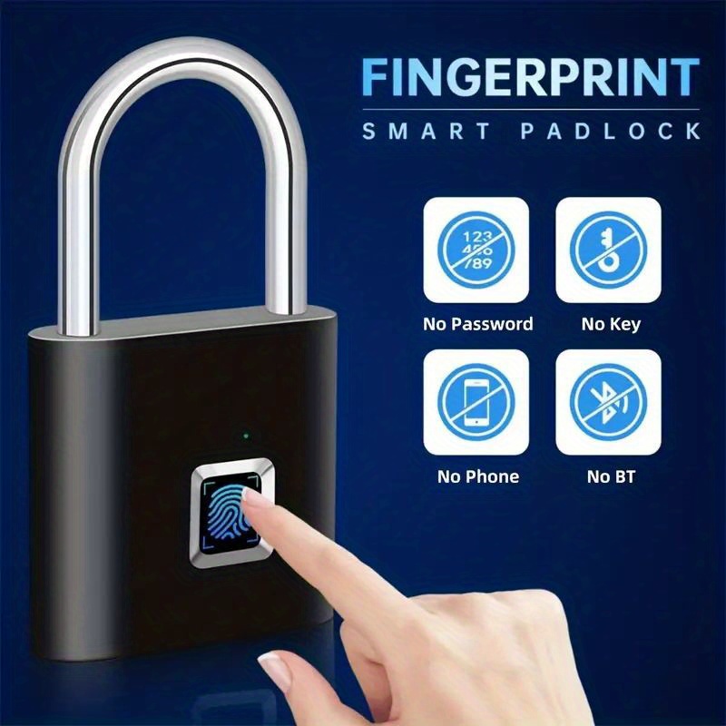 smart fingerprint padlock usb rechargeable door lock biometric thumbprint door padlocks zinc alloy smart life unlock details 3