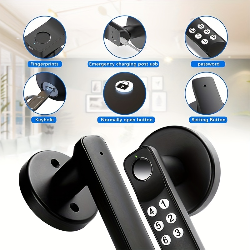 fingerprint door knob smart lock keyless entry door lock great for brdroom garage airbnb h06 details 4