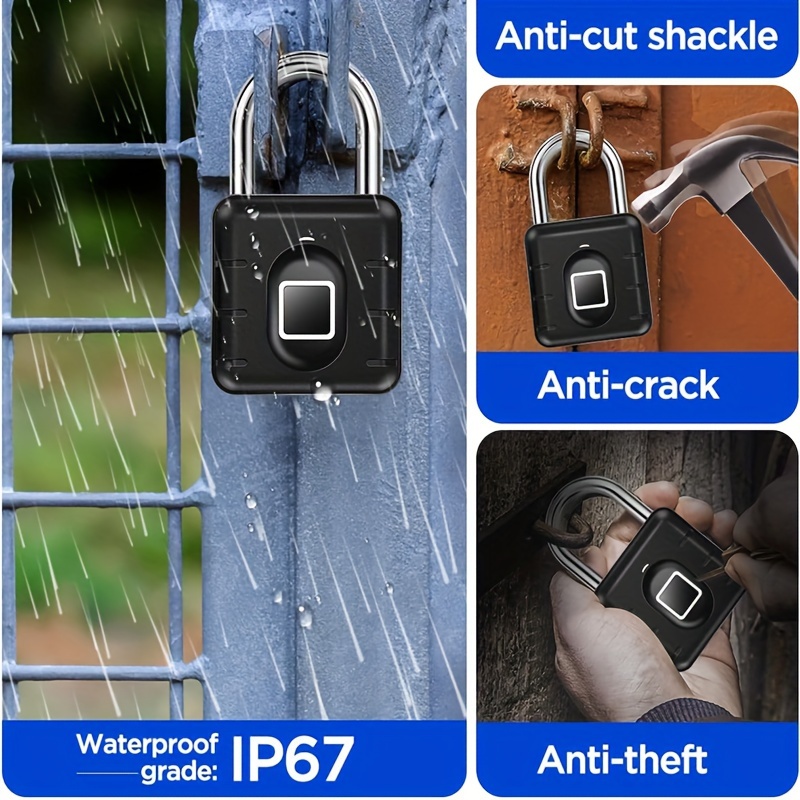 fingerprint smart padlock lock biometric metal keyless thumbprint lock waterproof usb rechargeable for gym locker school locker luggage backpack suitcase p04 details 5