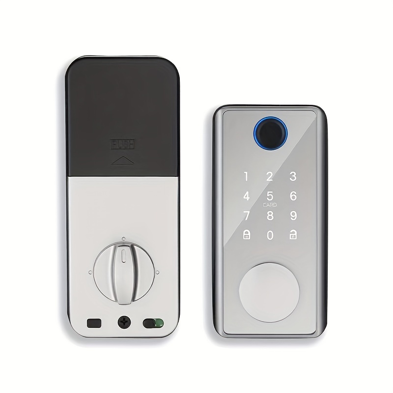 smart deadbolt lock keyless entry door lock 5 in 1 keyless entry with biometric key card tt lock black and silvery details 0